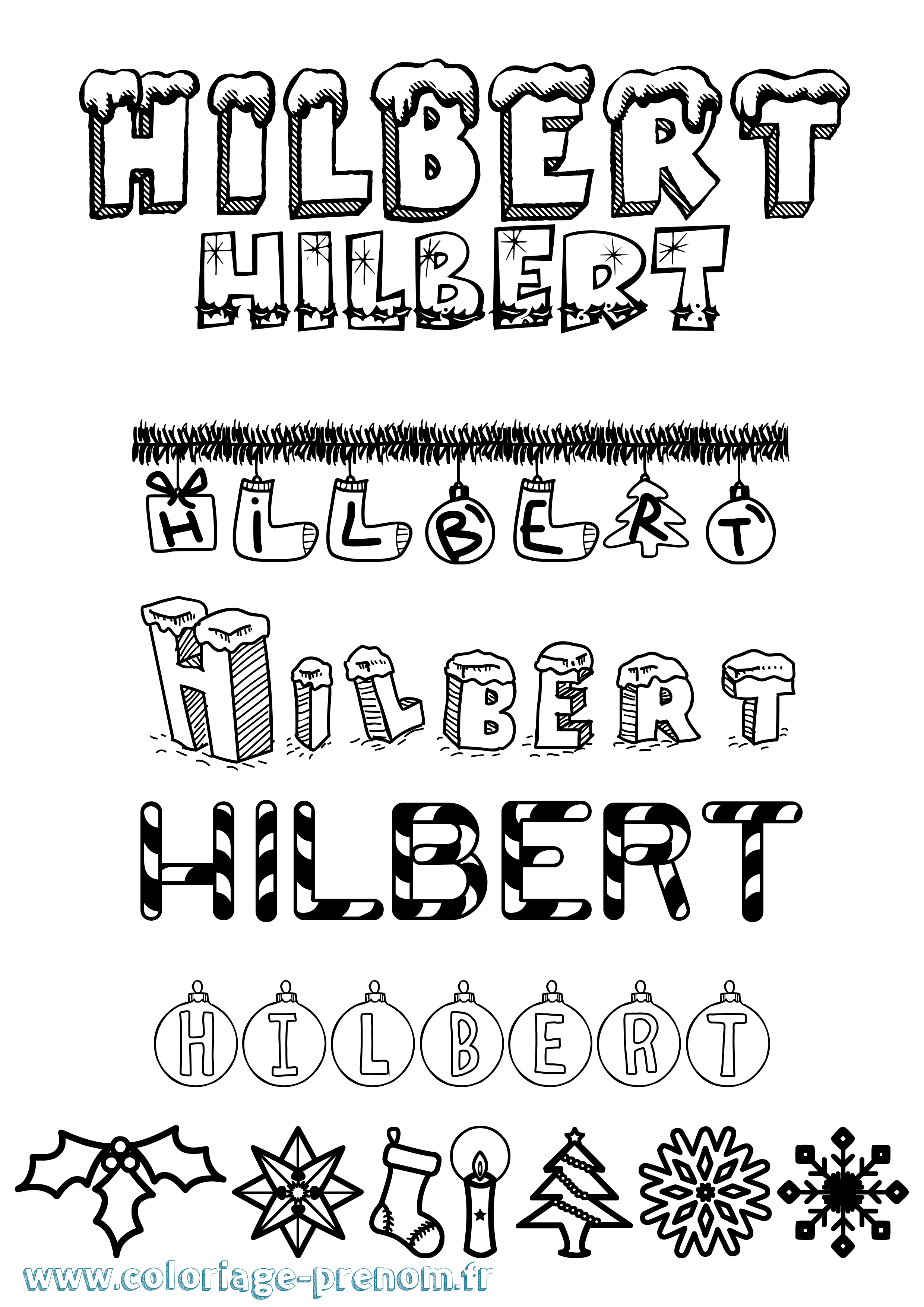 Coloriage Hilbert Noël Coloriage prénom Hilbert Noël