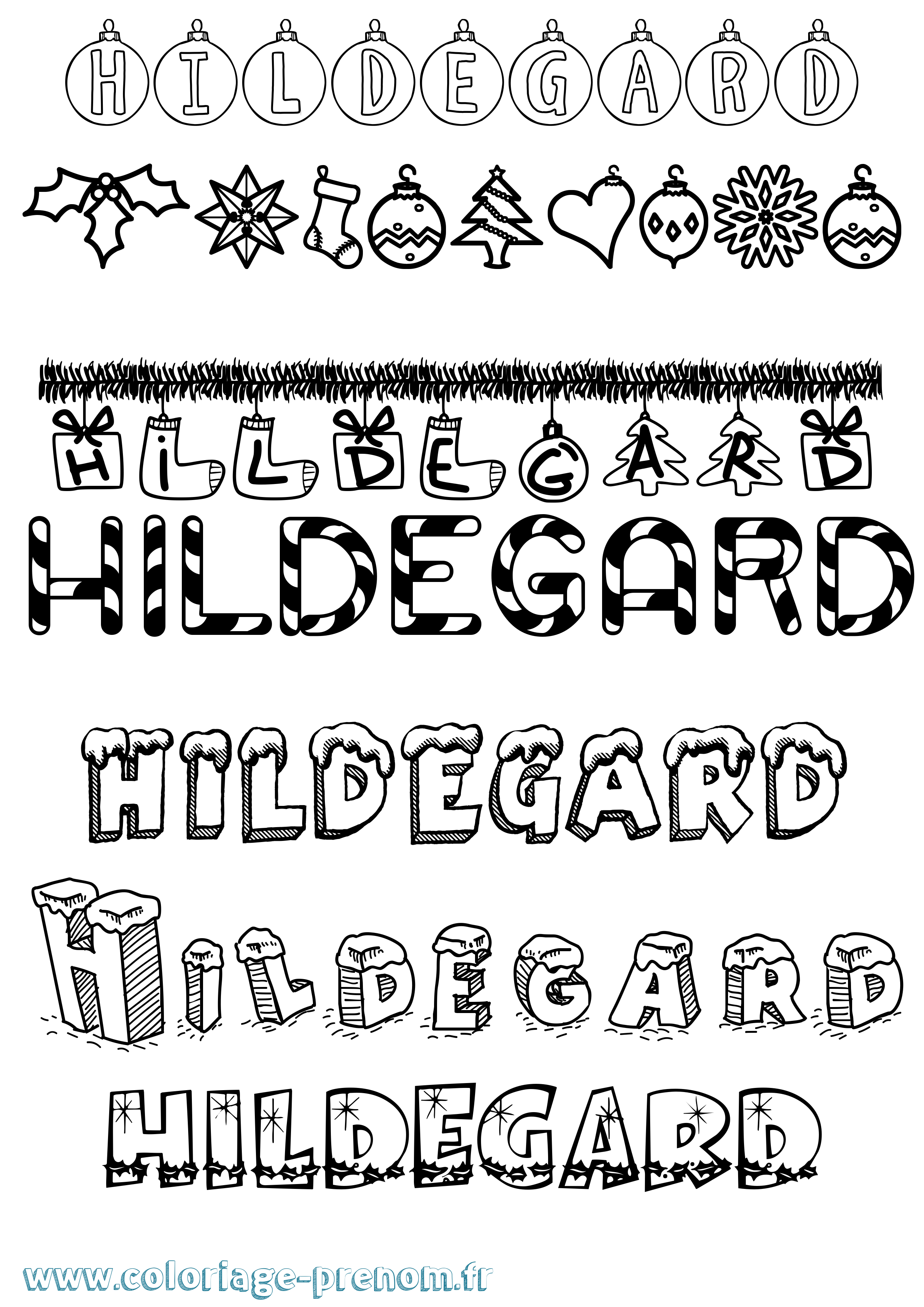 Coloriage Hildegard Noël Coloriage prénom Hildegard Noël