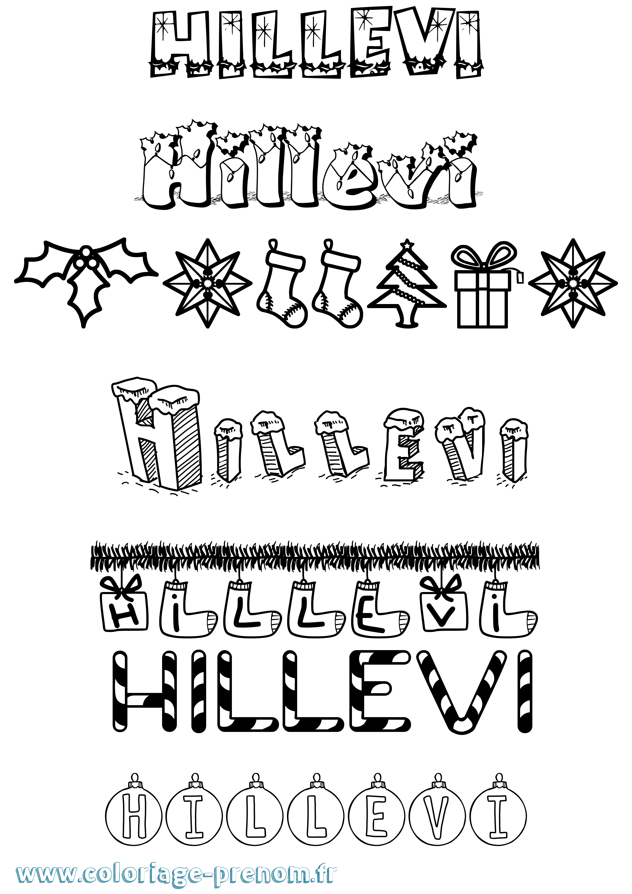 Coloriage Hillevi Noël Coloriage prénom Hillevi Noël