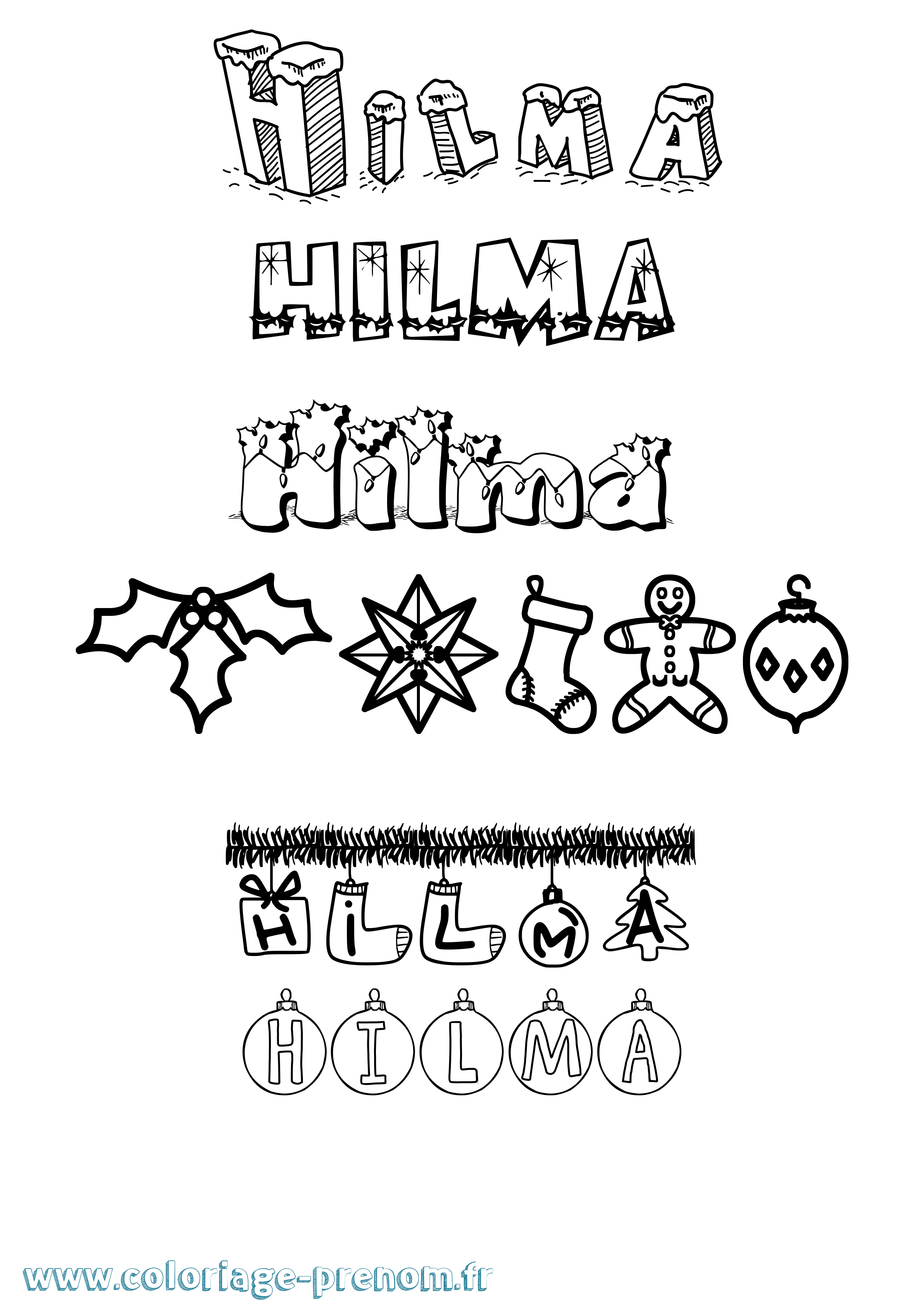 Coloriage Hilma Noël Coloriage prénom Hilma Noël