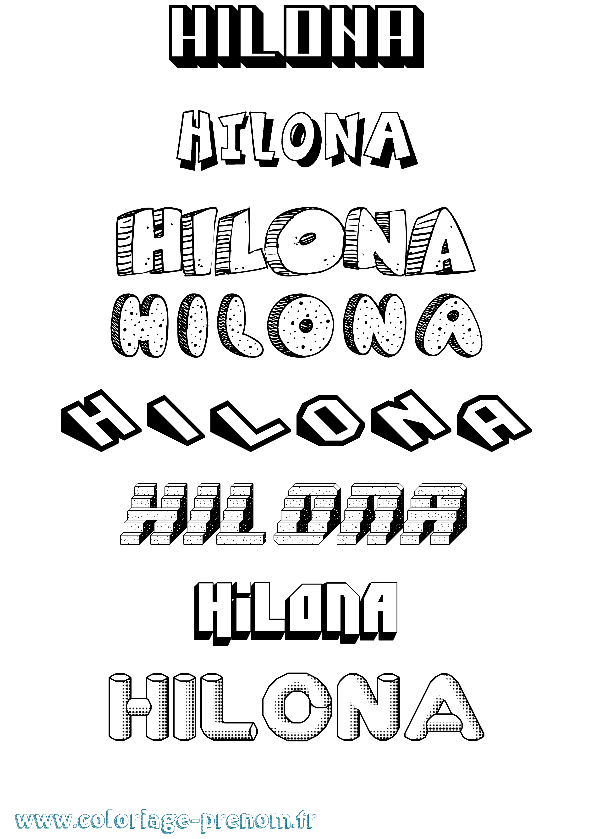Coloriage Hilona Effet 3D Coloriage prénom Hilona Effet 3D