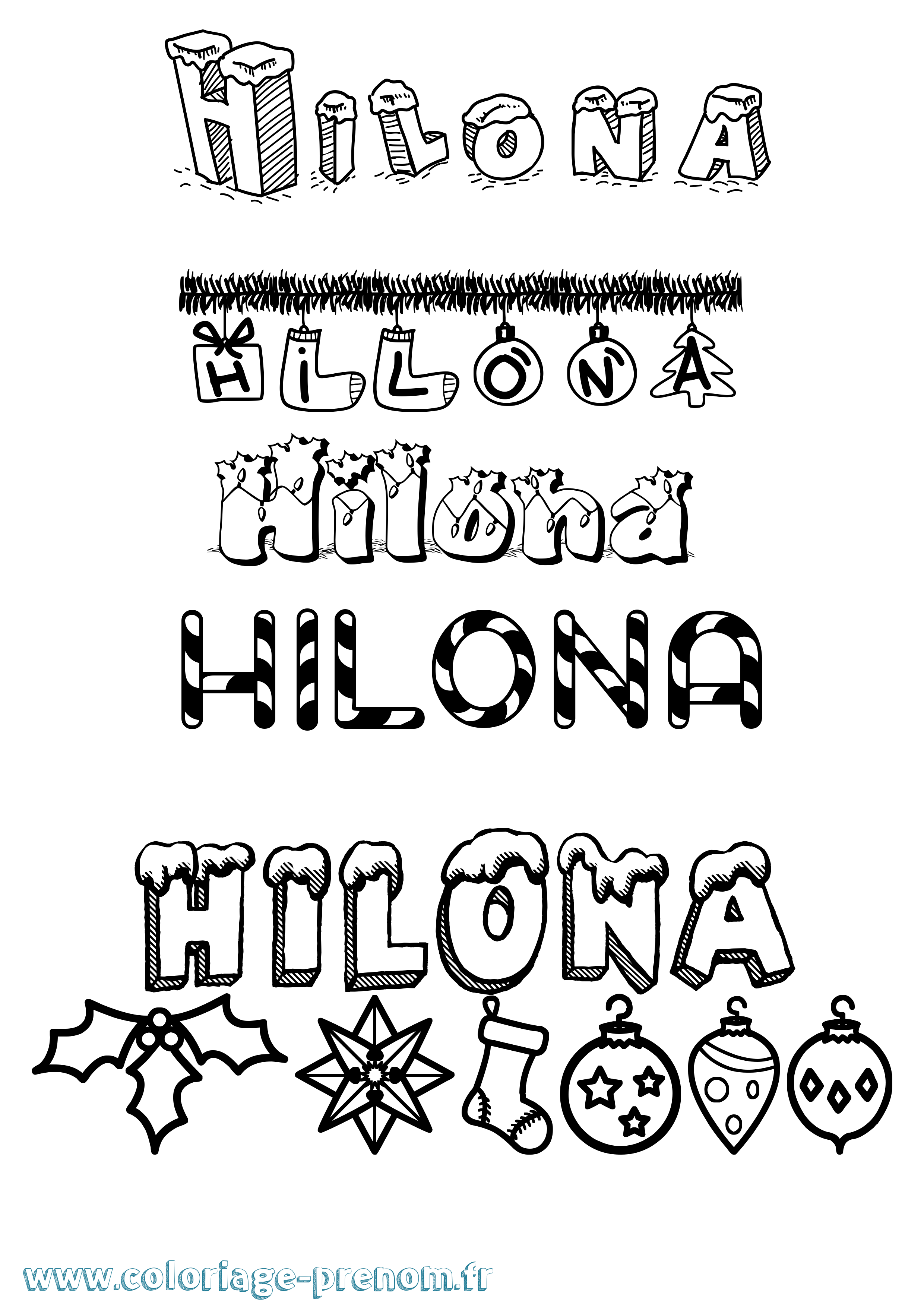 Coloriage Hilona Noël Coloriage prénom Hilona Noël