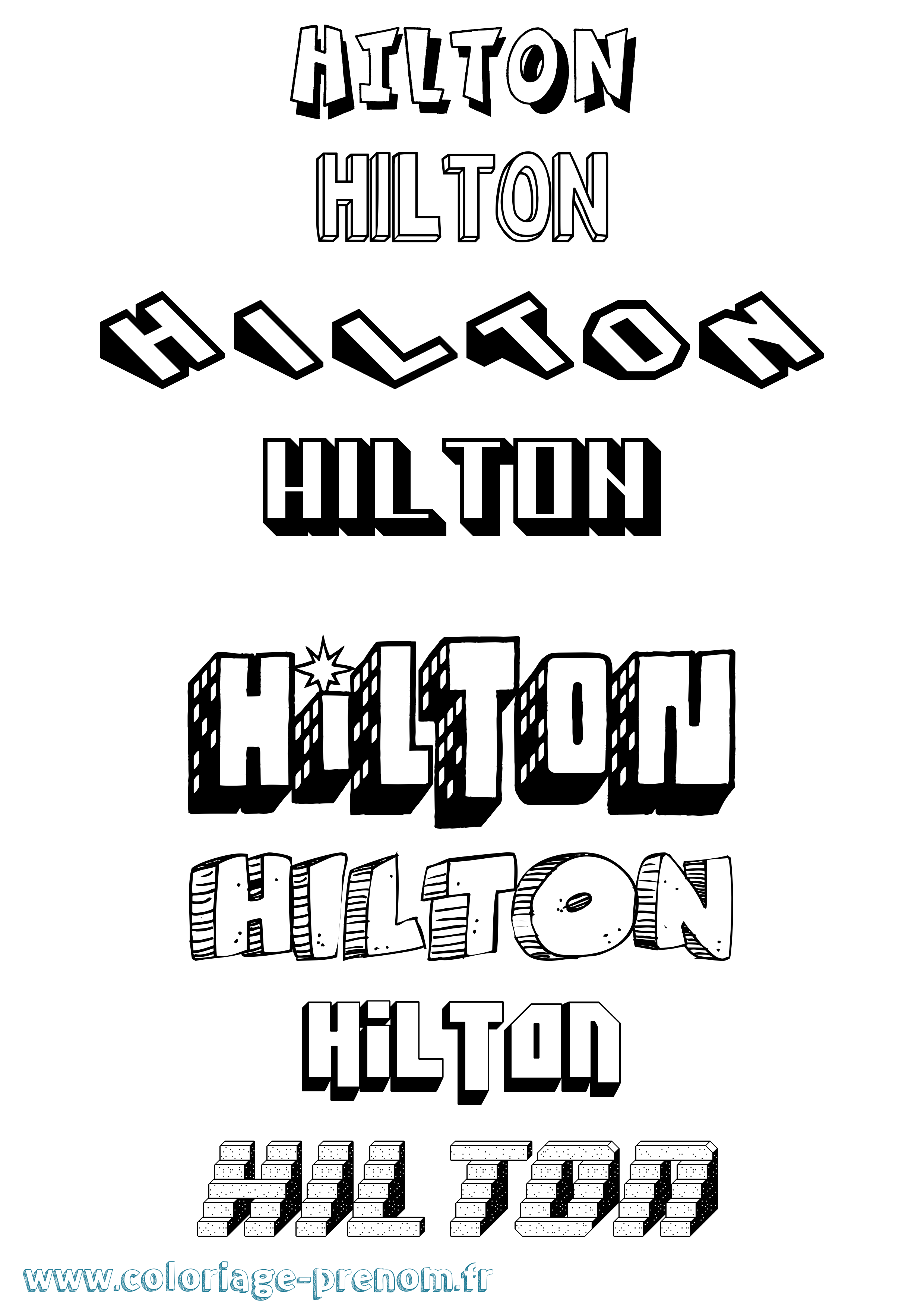 Coloriage Hilton Effet 3D Coloriage prénom Hilton Effet 3D