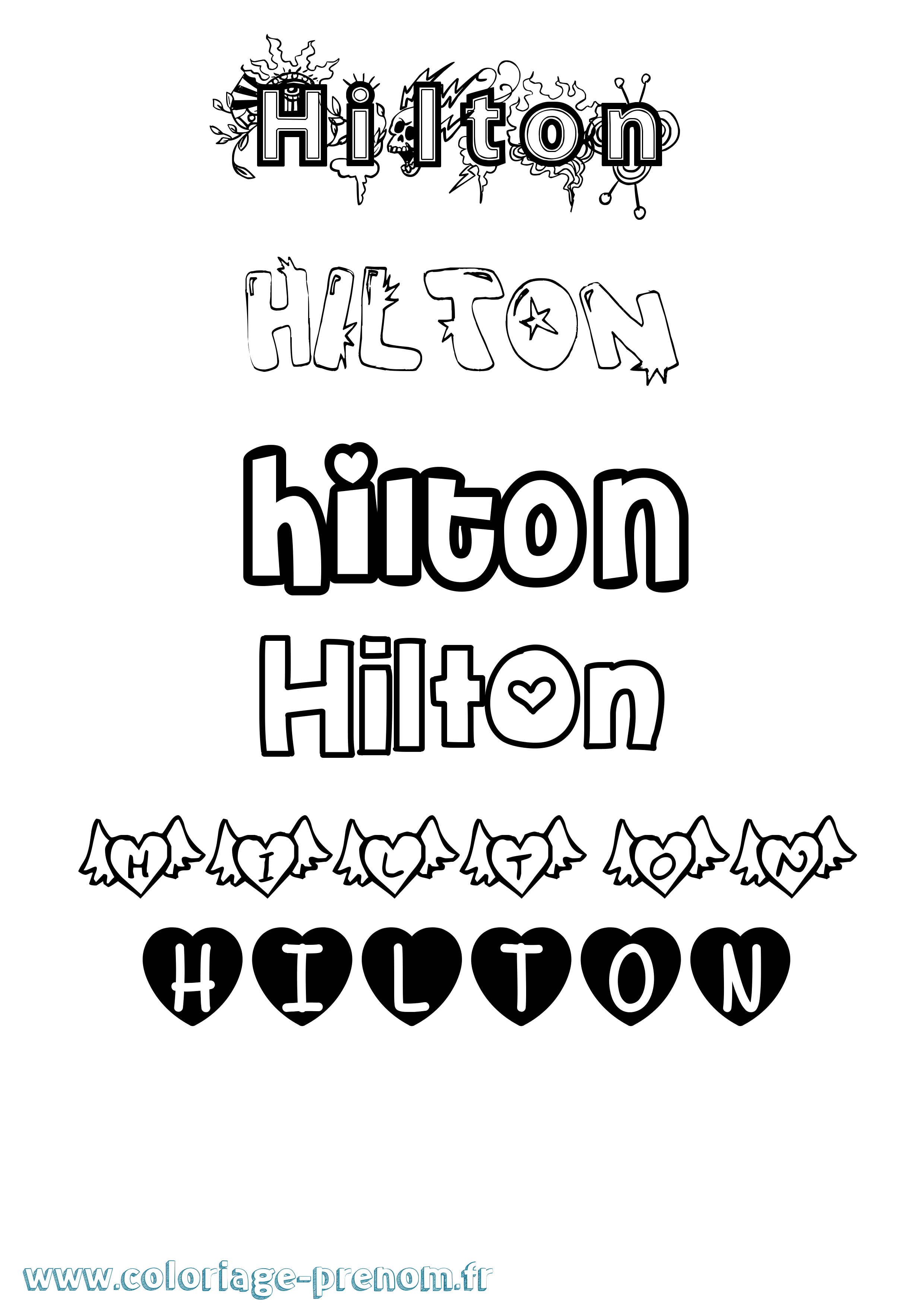 Coloriage Hilton Girly Coloriage prénom Hilton Girly