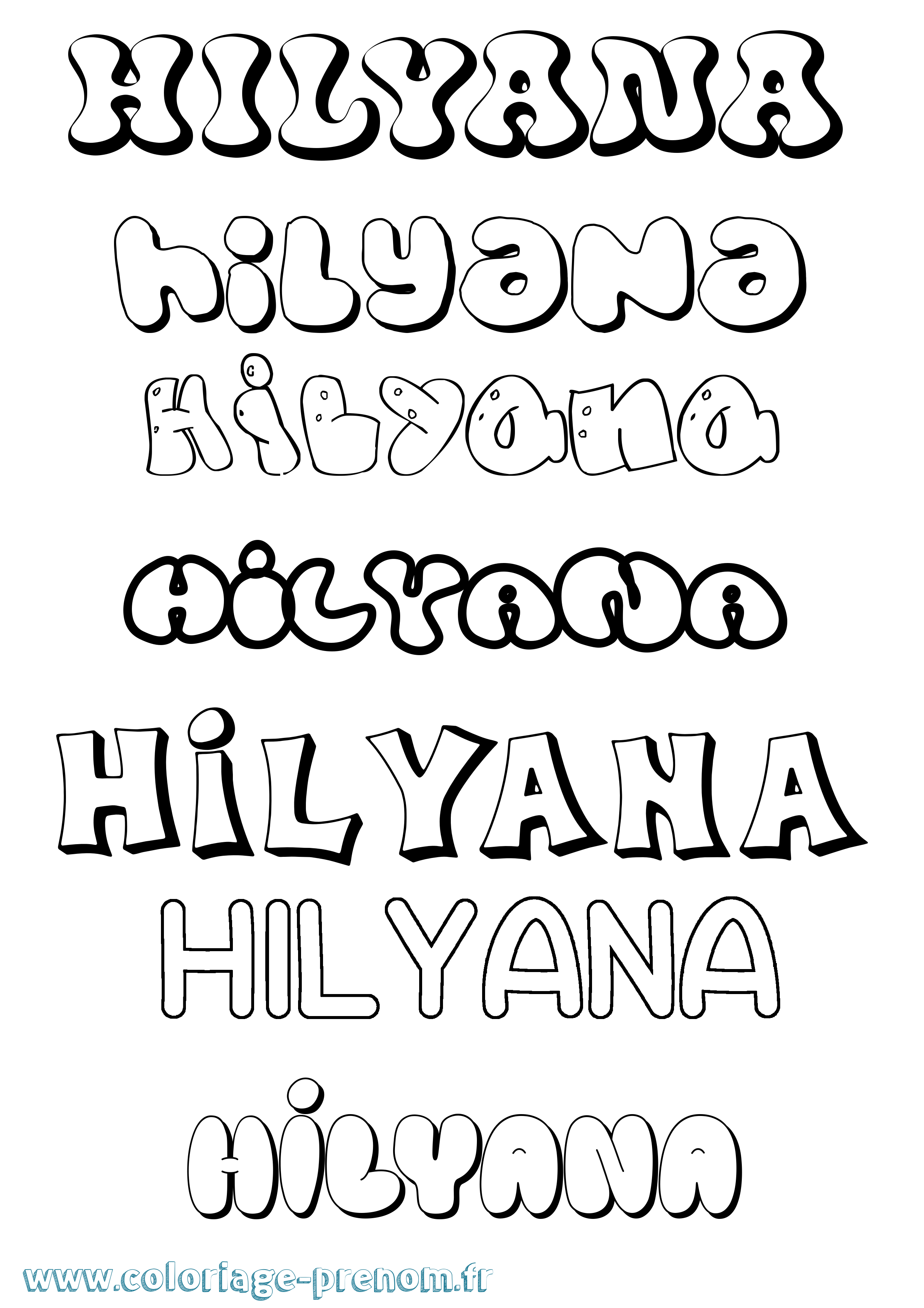 Coloriage Hilyana Bubble Coloriage prénom Hilyana Bubble