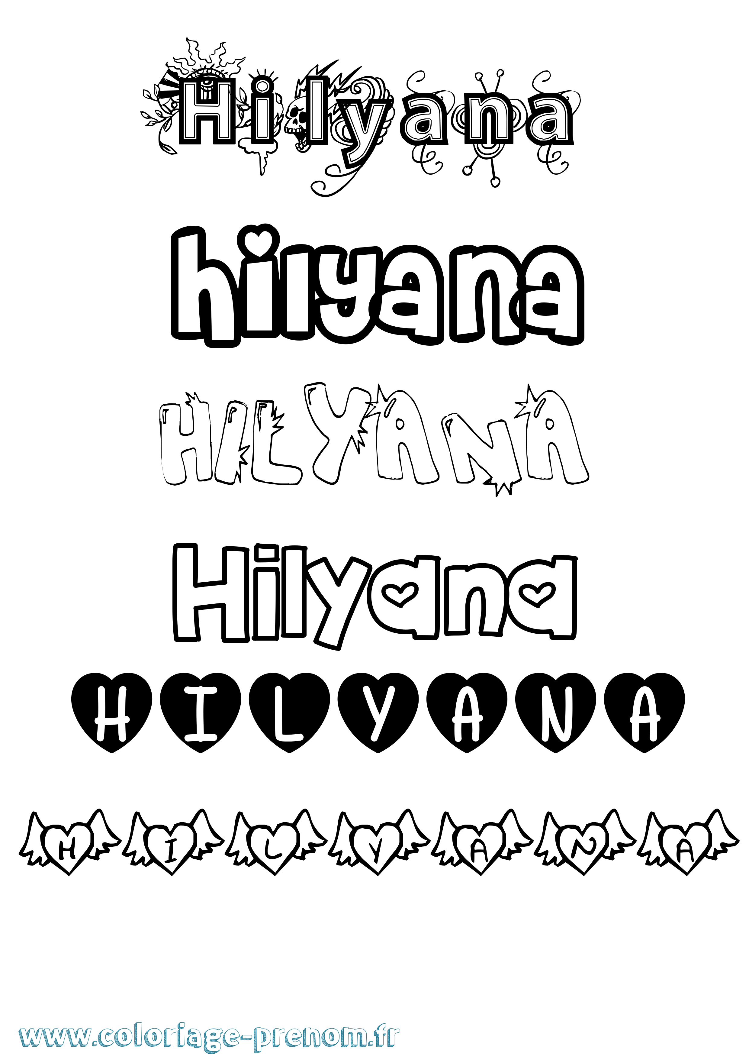Coloriage Hilyana Girly Coloriage prénom Hilyana Girly