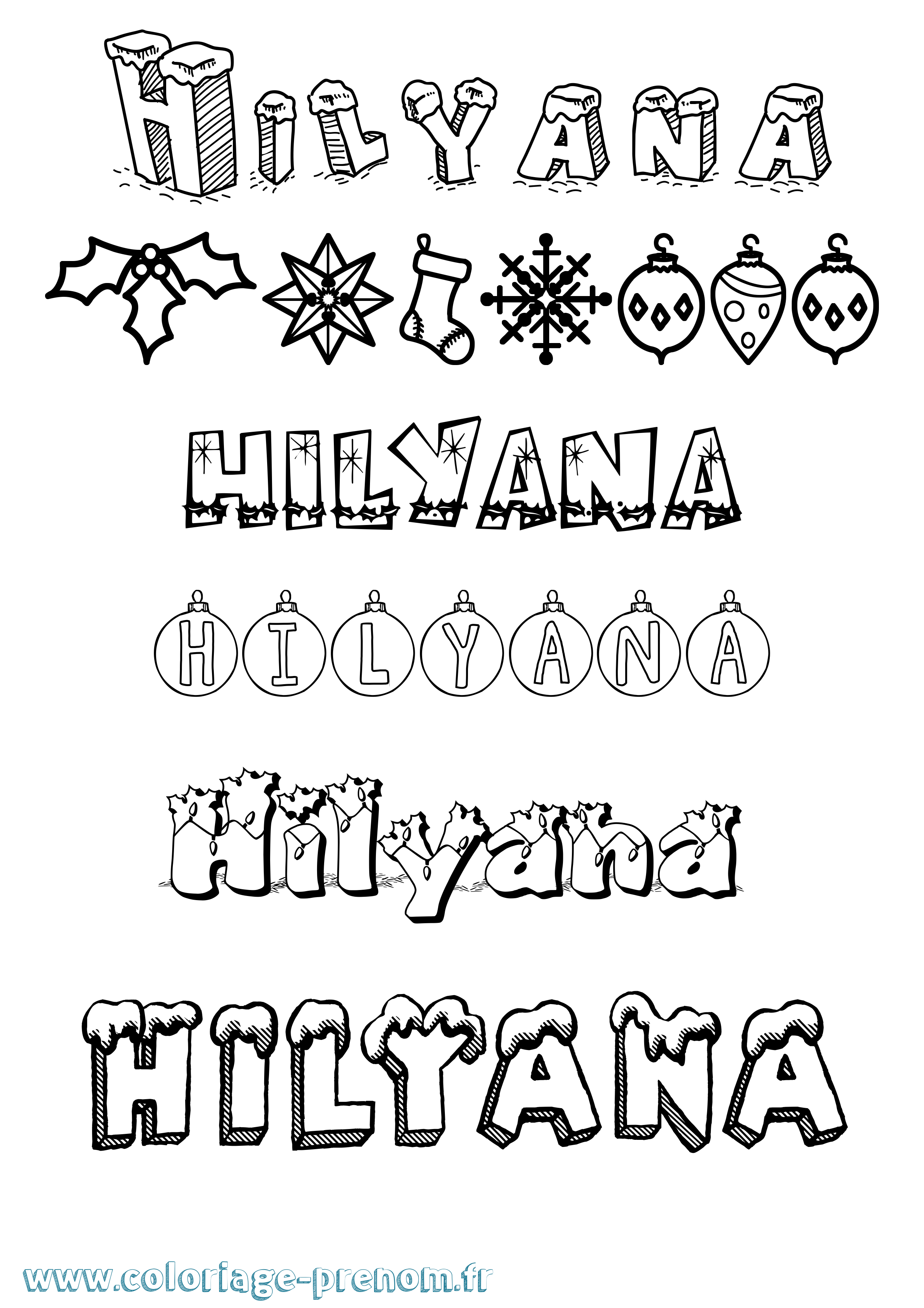 Coloriage Hilyana Noël Coloriage prénom Hilyana Noël