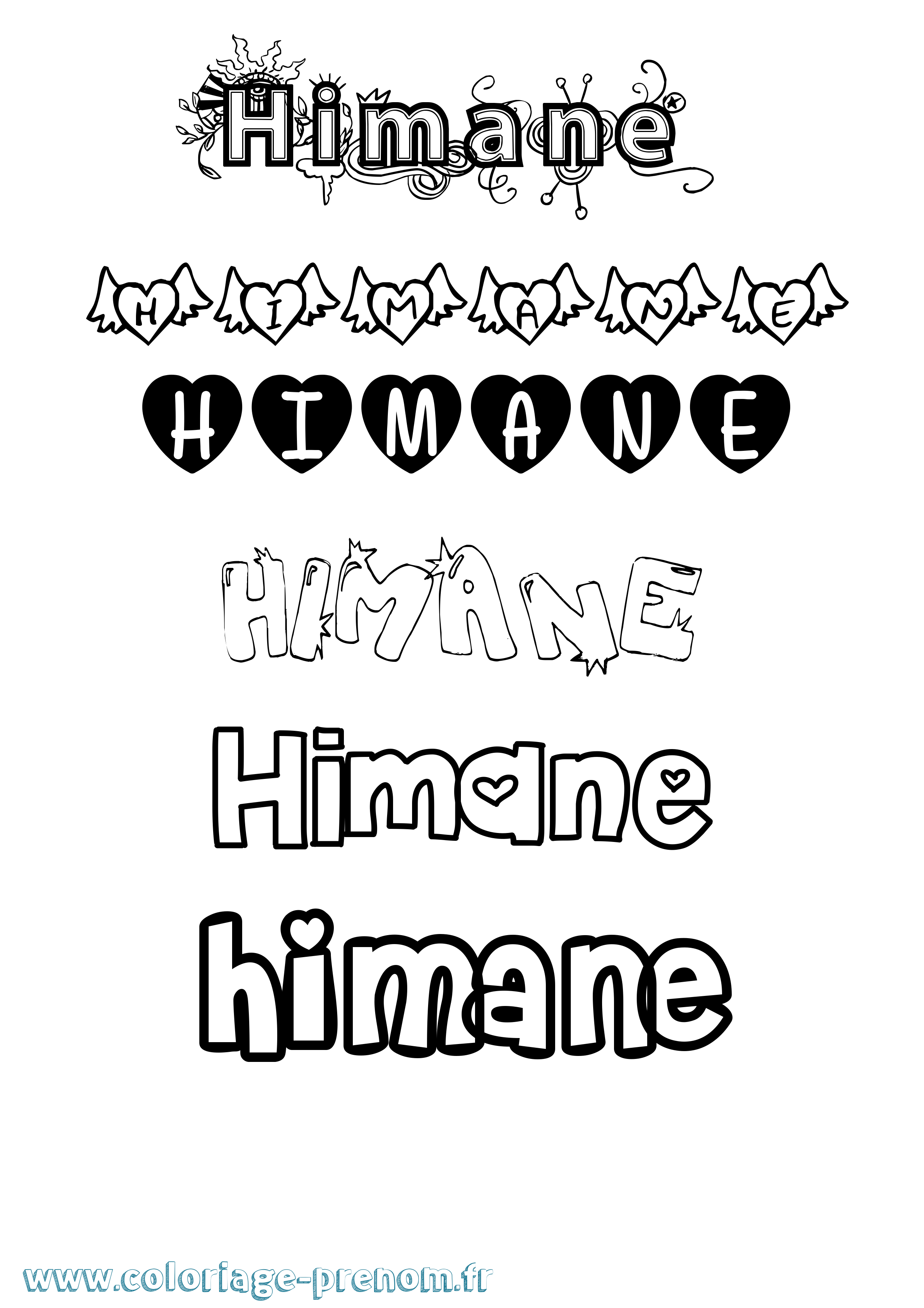 Coloriage Himane Girly Coloriage prénom Himane Girly
