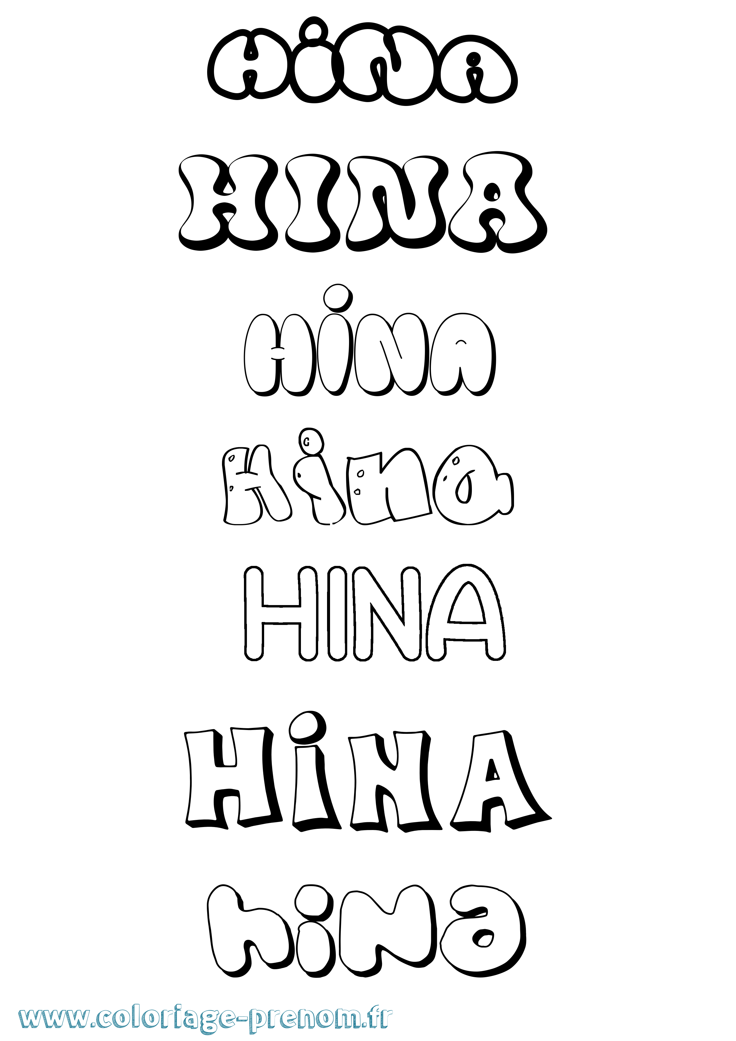 Coloriage Hina Bubble Coloriage prénom Hina Bubble