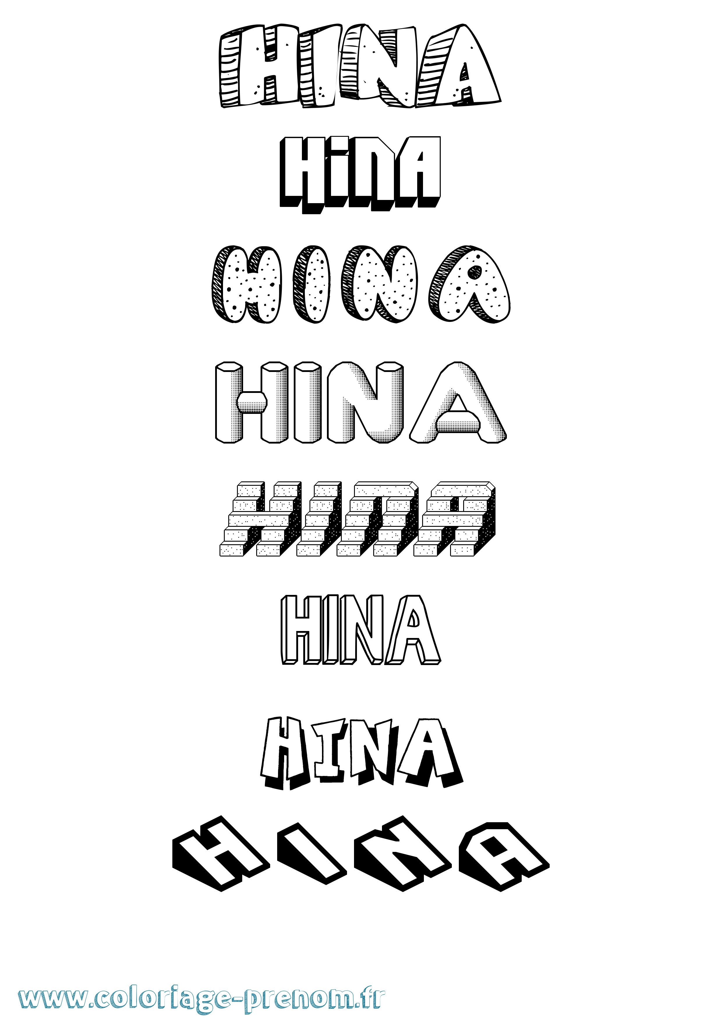 Coloriage Hina Effet 3D Coloriage prénom Hina Effet 3D