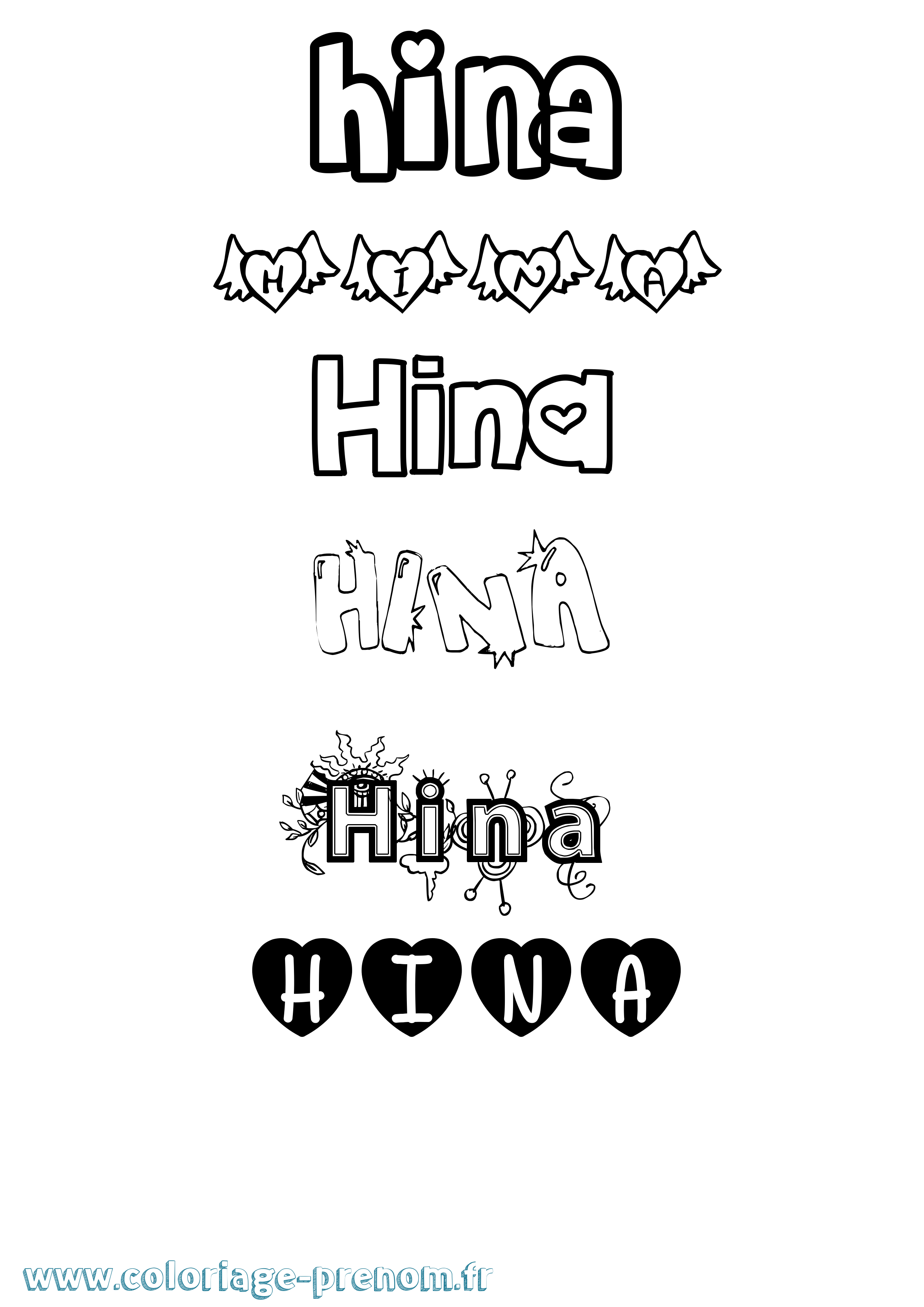 Coloriage Hina Girly Coloriage prénom Hina Girly