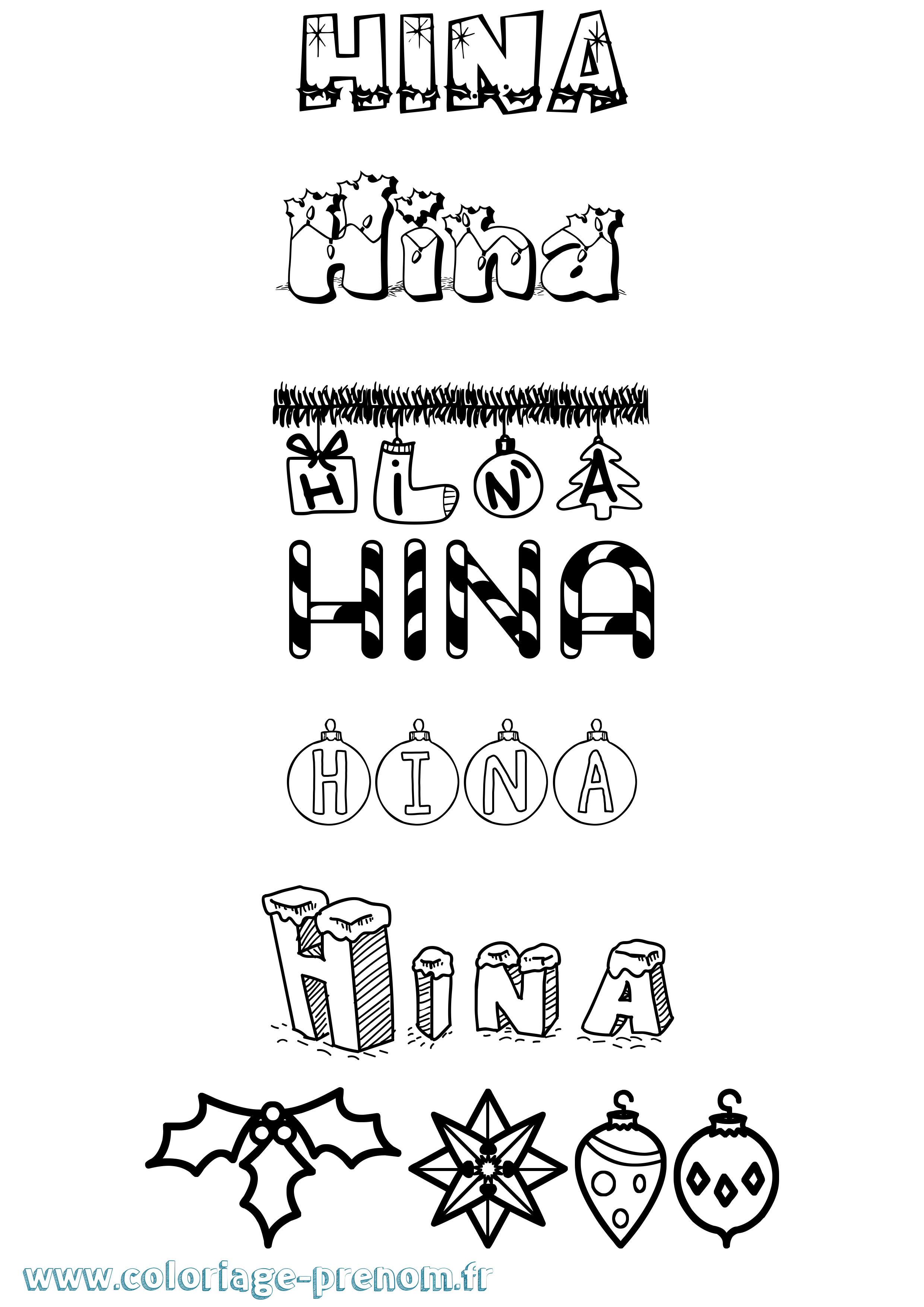 Coloriage Hina Noël Coloriage prénom Hina Noël