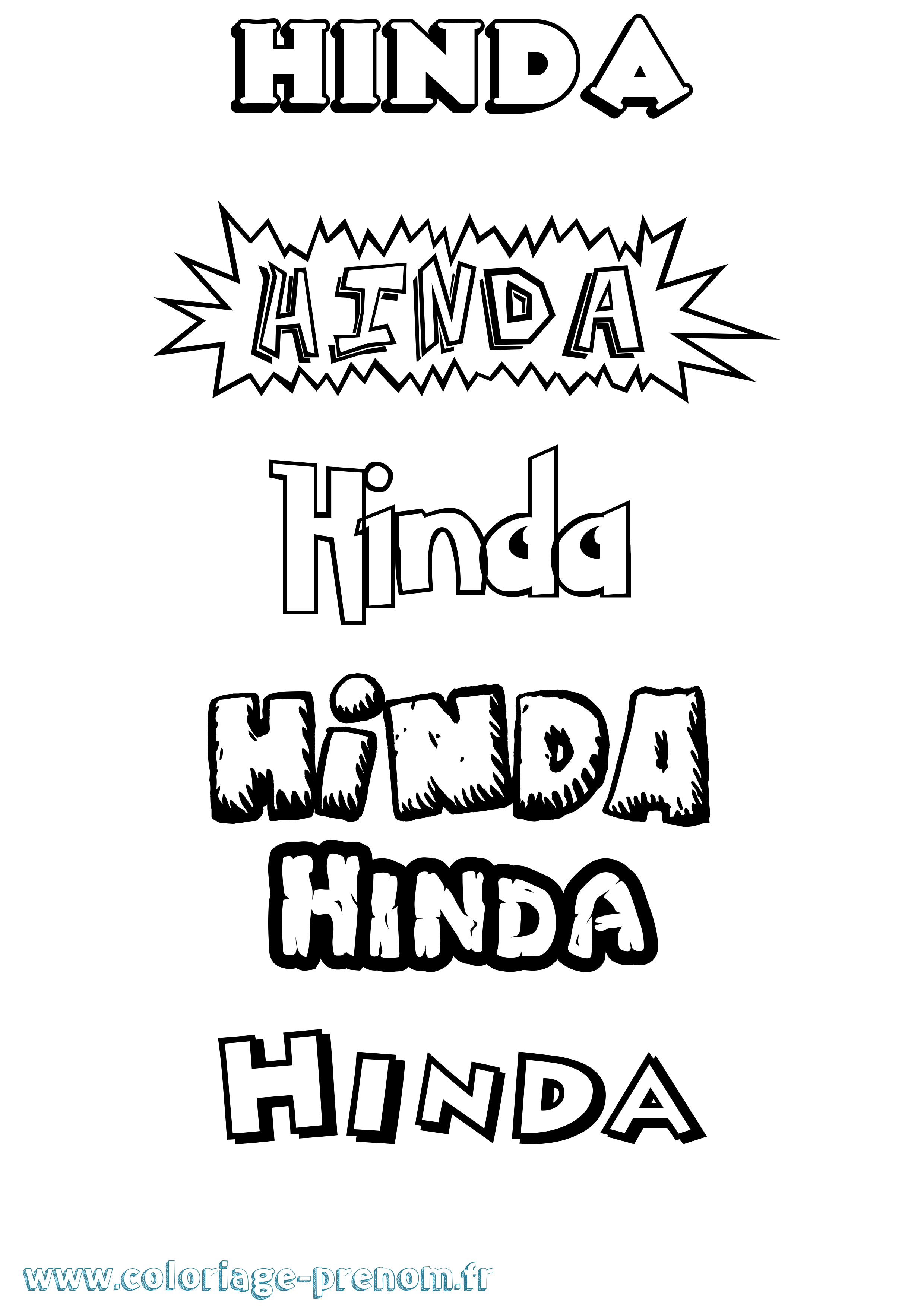 Coloriage Hinda Dessin Animé Coloriage prénom Hinda Dessin Animé