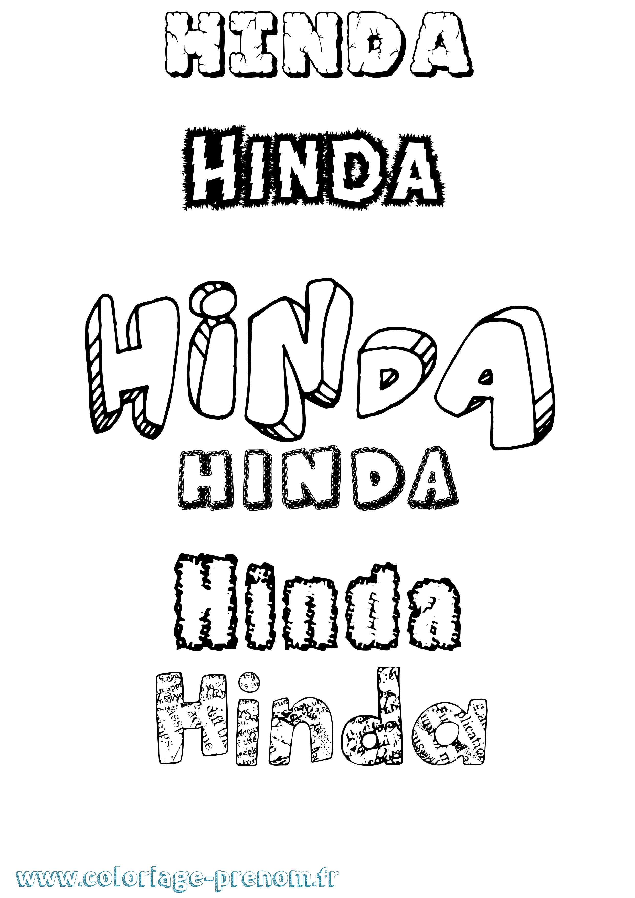 Coloriage Hinda Destructuré Coloriage prénom Hinda Destructuré
