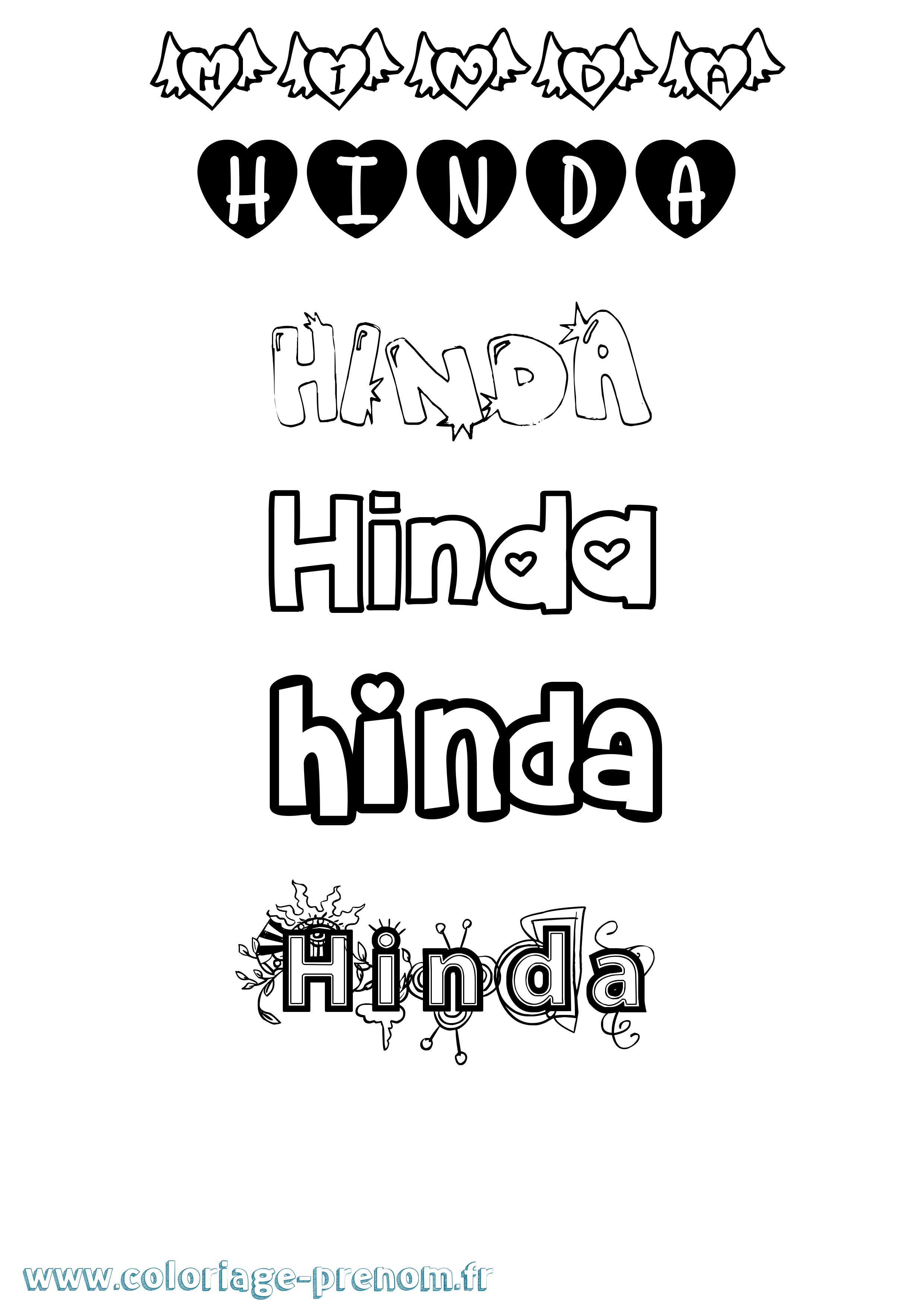 Coloriage Hinda Girly Coloriage prénom Hinda Girly