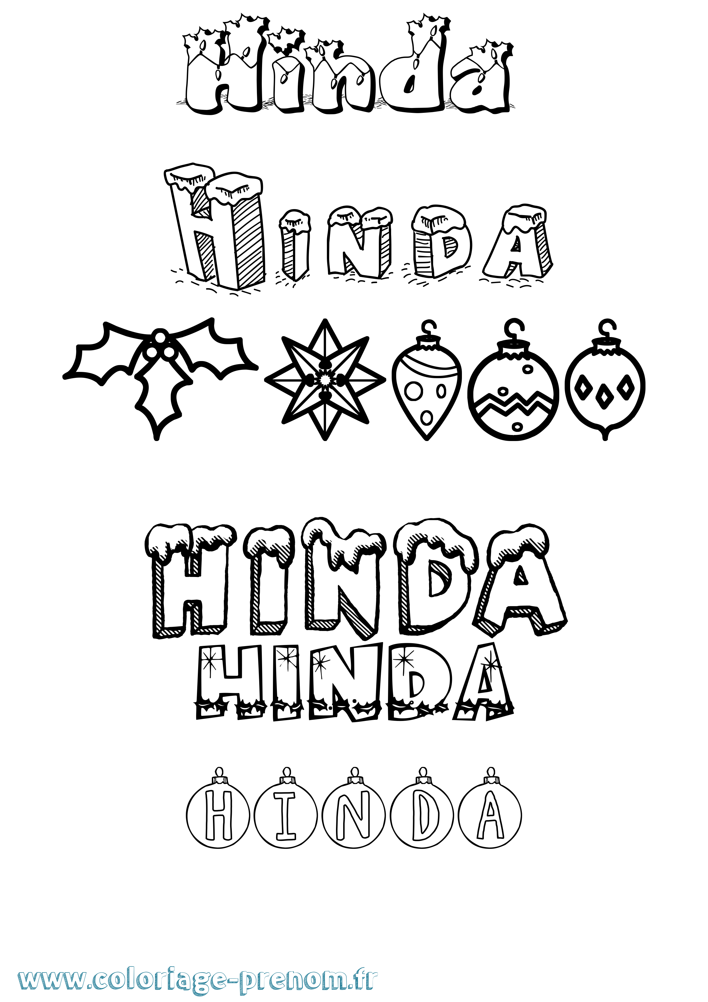 Coloriage Hinda Noël Coloriage prénom Hinda Noël