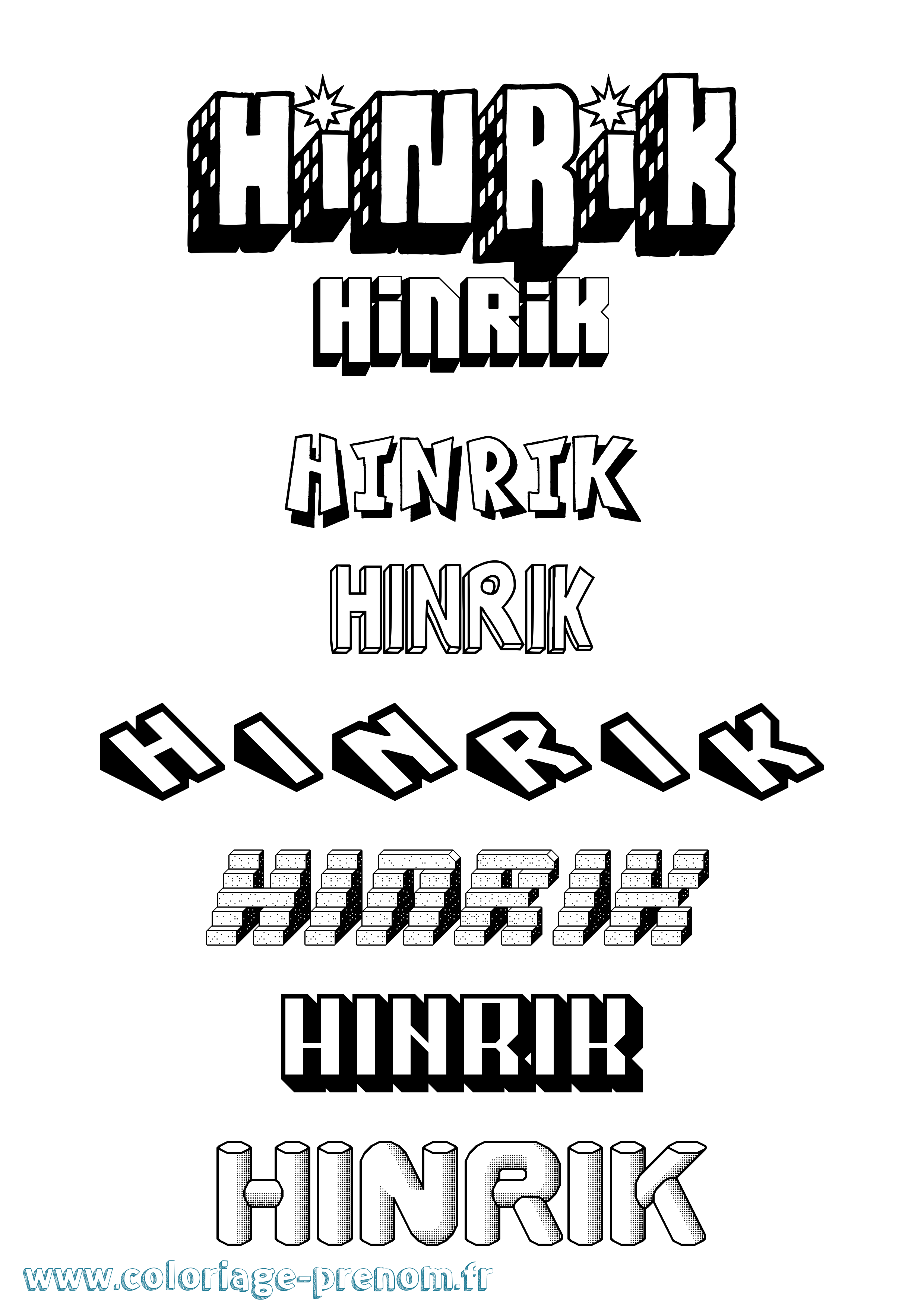 Coloriage Hinrik Effet 3D Coloriage prénom Hinrik Effet 3D
