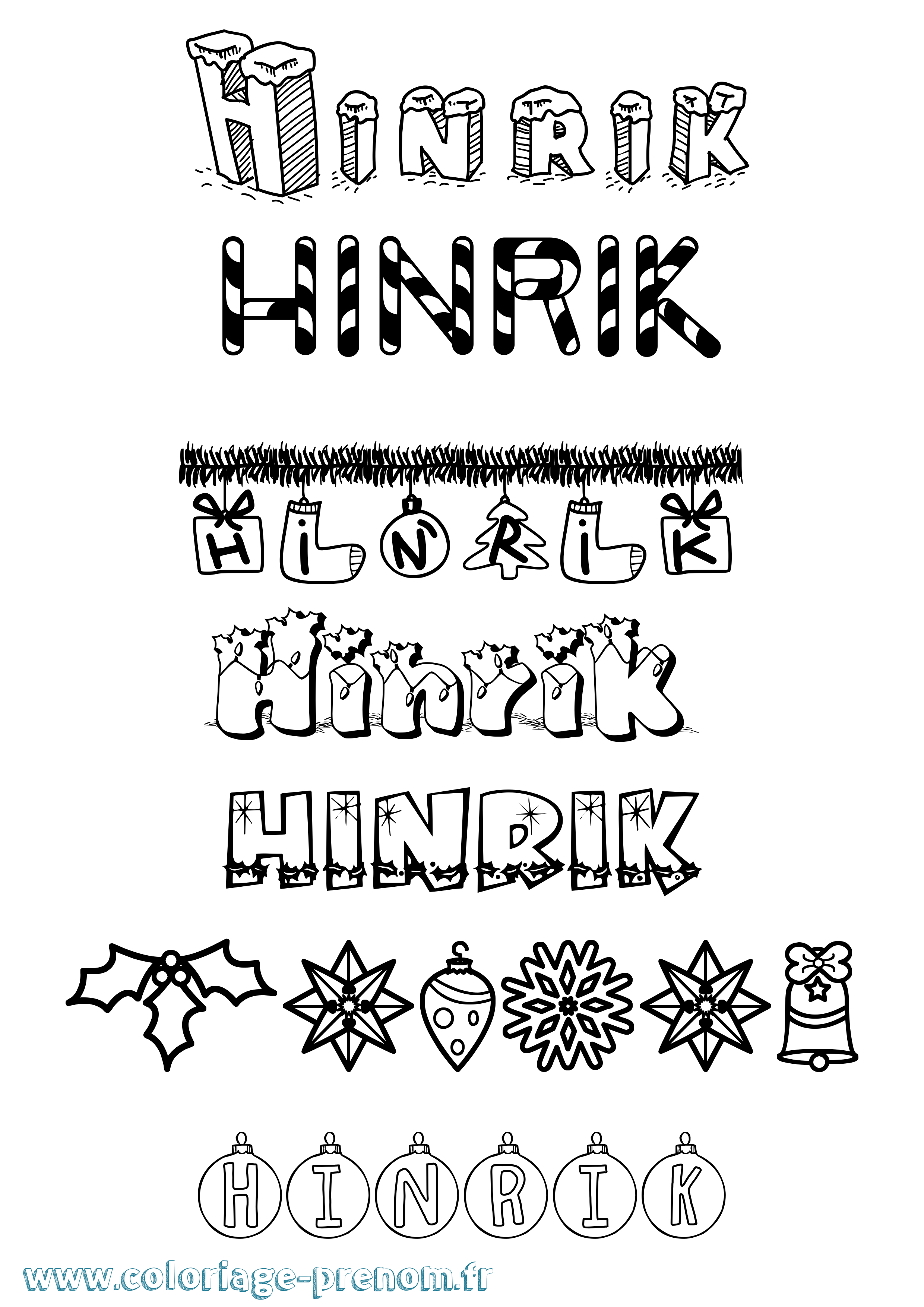 Coloriage Hinrik Noël Coloriage prénom Hinrik Noël