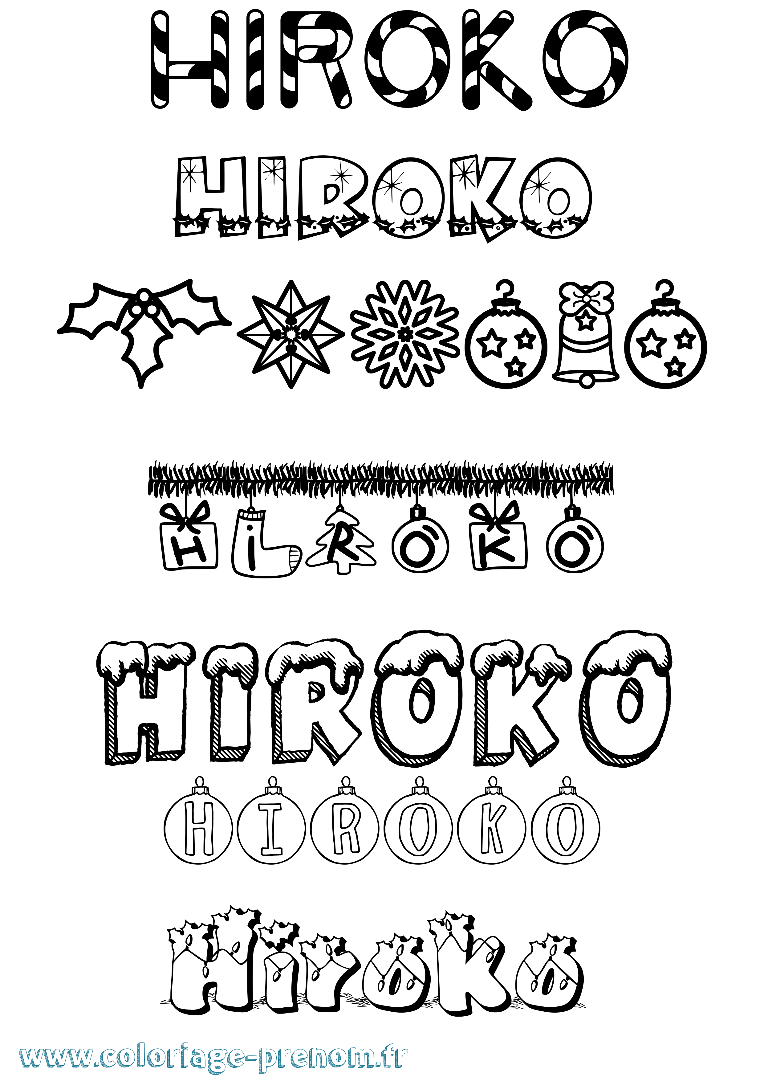 Coloriage Hiroko Noël Coloriage prénom Hiroko Noël