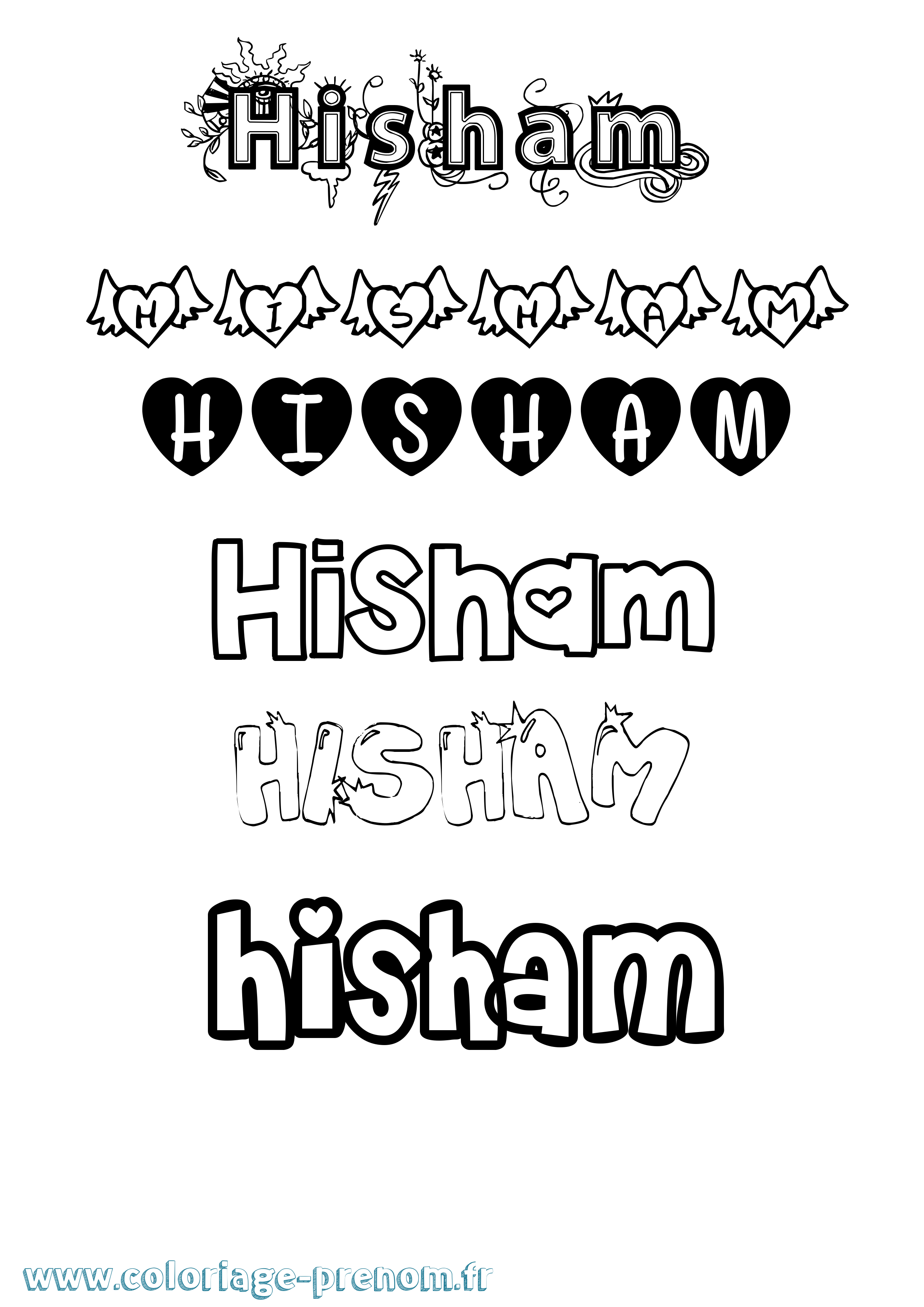 Coloriage Hisham Girly Coloriage prénom Hisham Girly