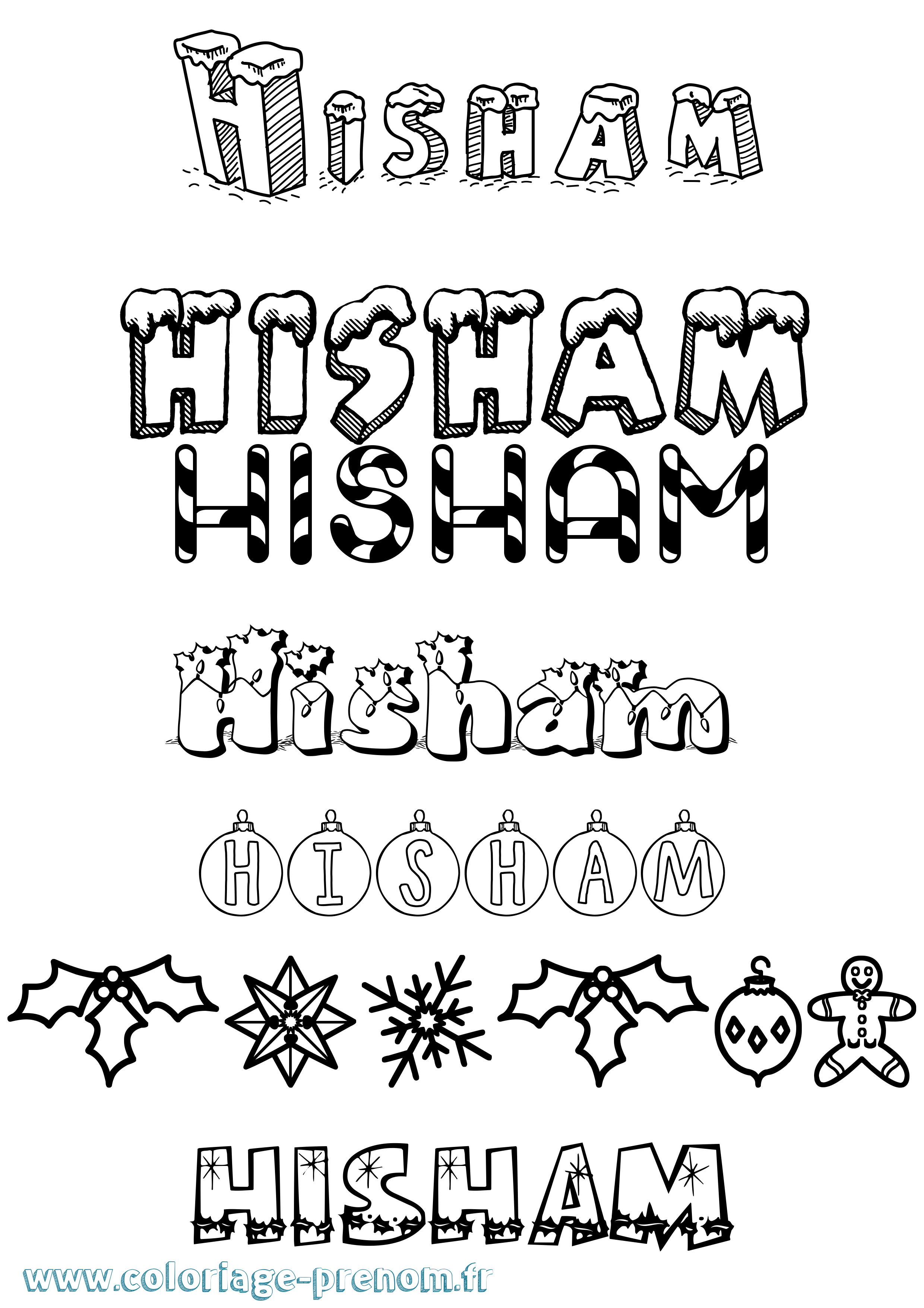 Coloriage Hisham Noël Coloriage prénom Hisham Noël