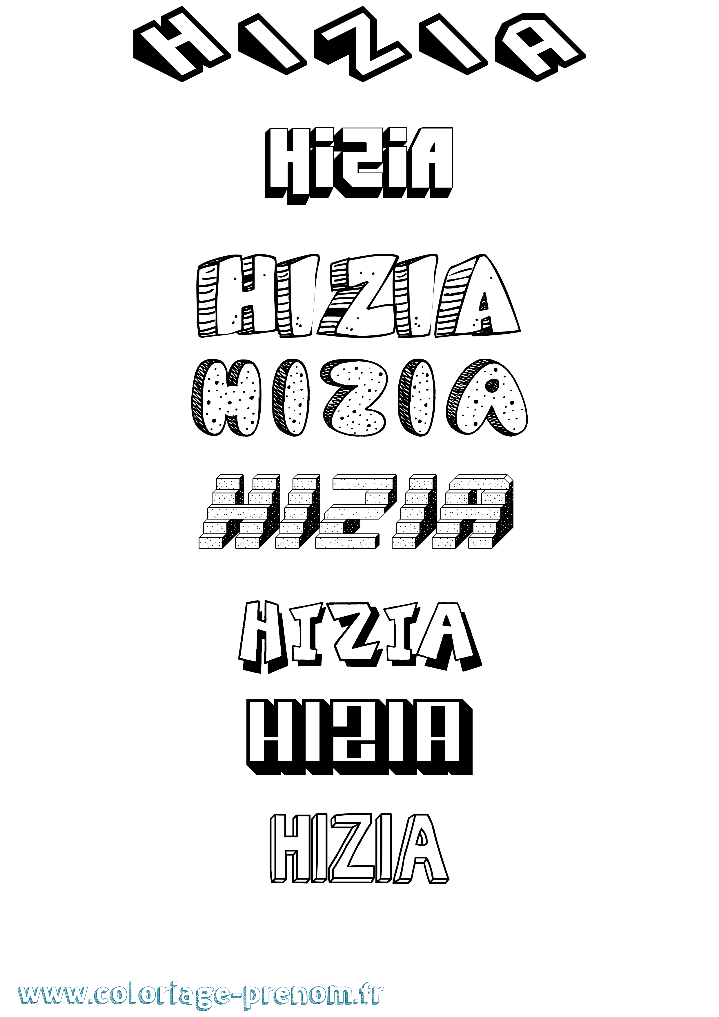Coloriage Hizia Effet 3D Coloriage prénom Hizia Effet 3D