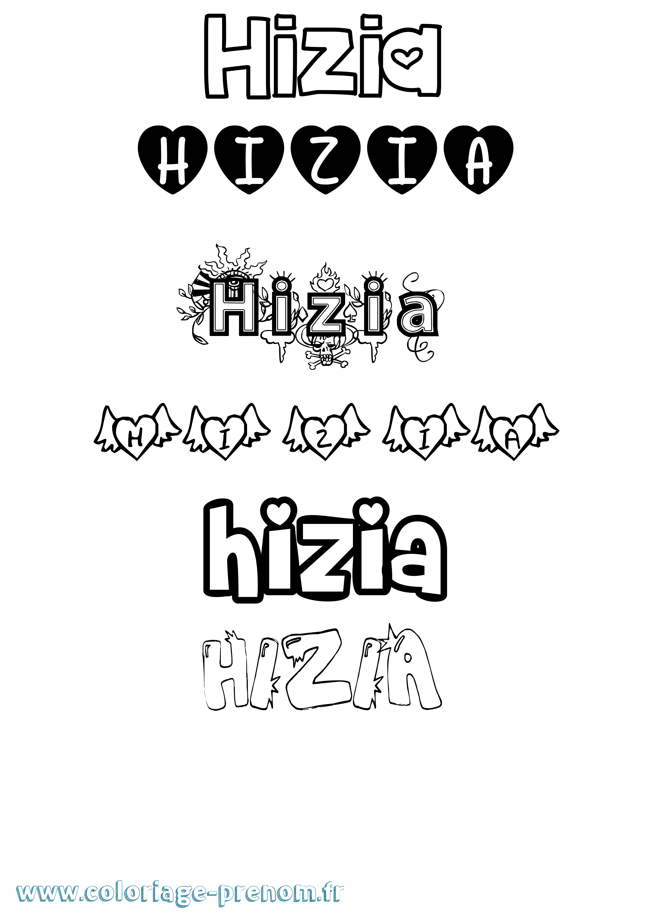 Coloriage Hizia Girly Coloriage prénom Hizia Girly