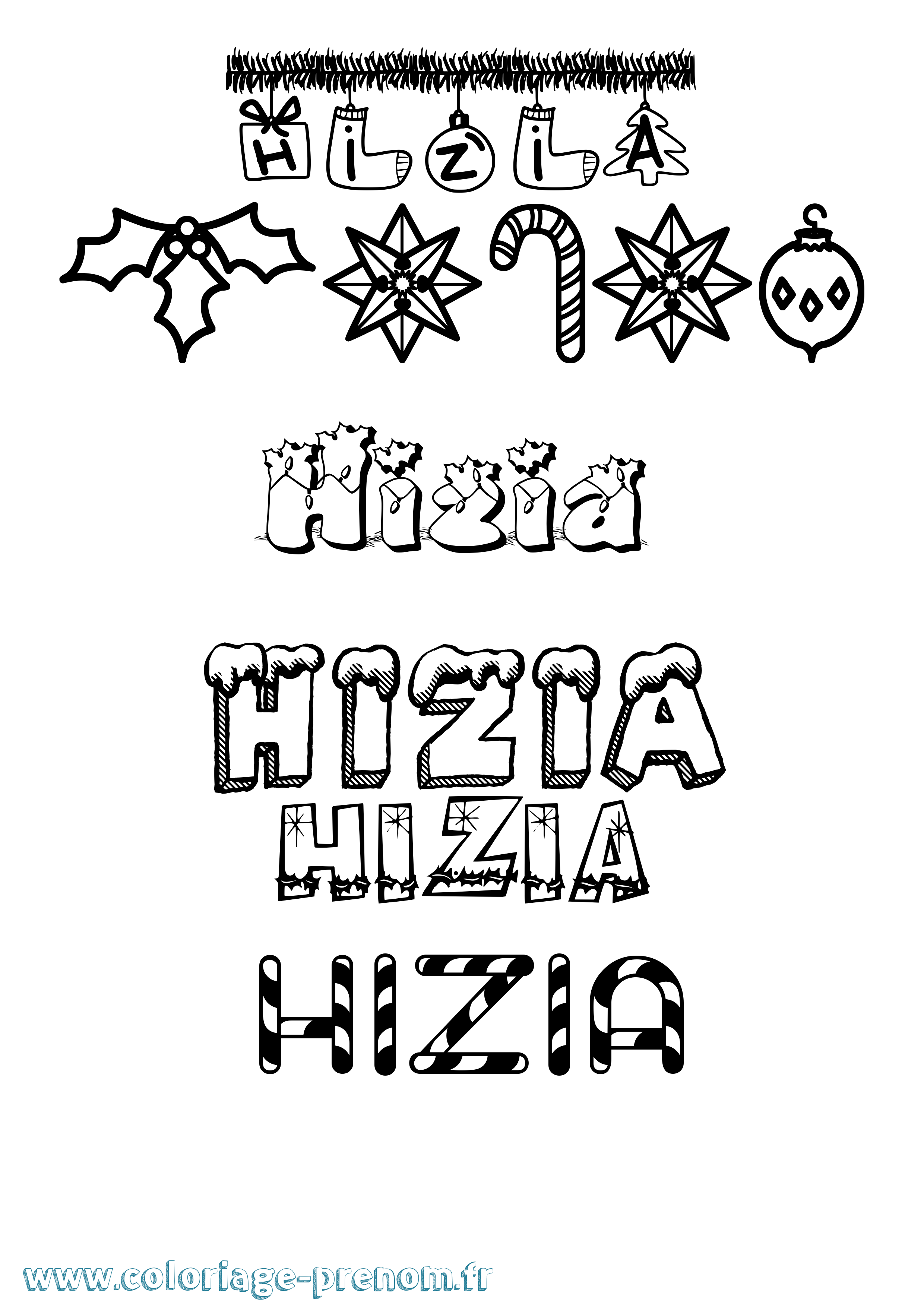Coloriage Hizia Noël Coloriage prénom Hizia Noël