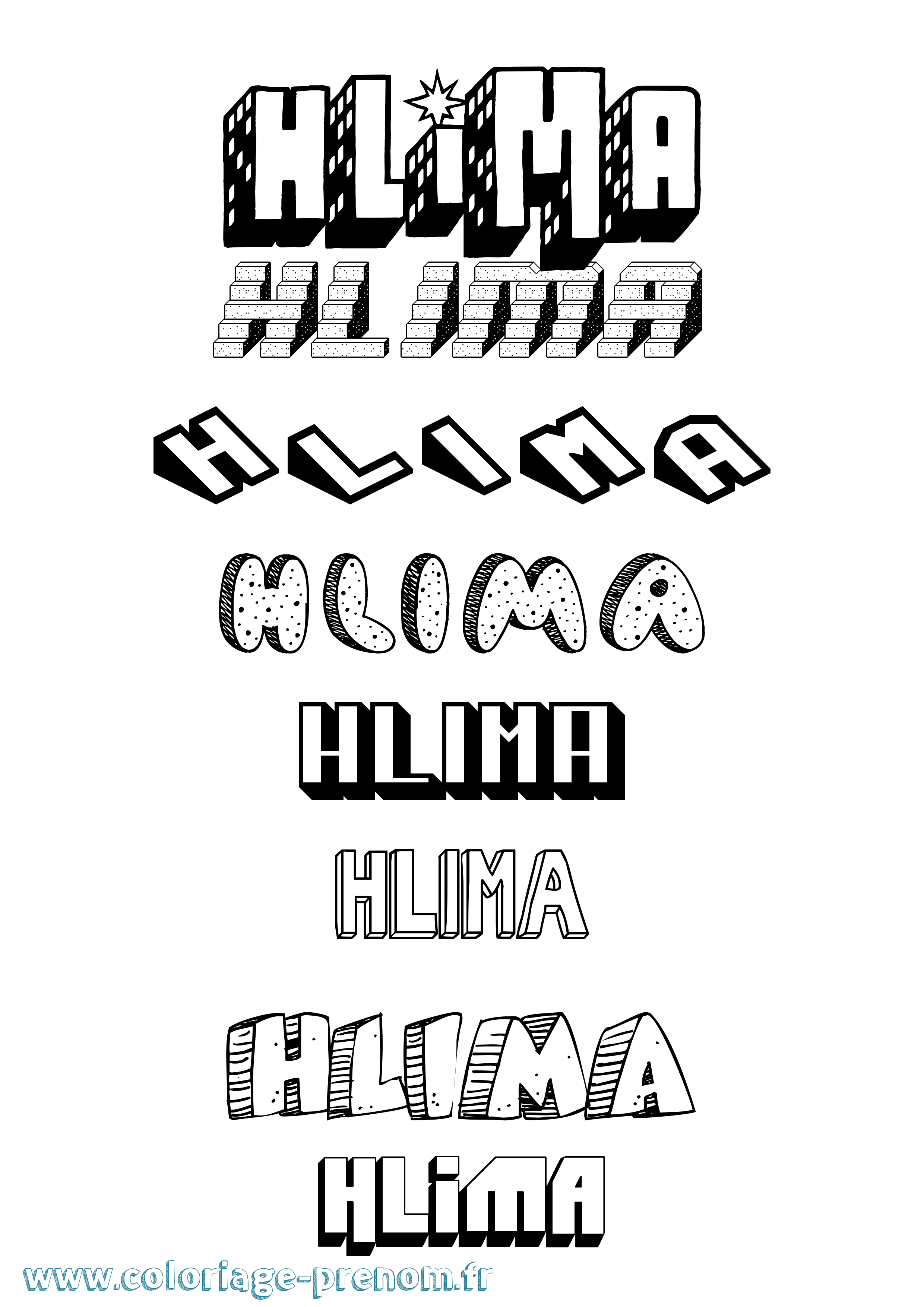 Coloriage Hlima Effet 3D Coloriage prénom Hlima Effet 3D