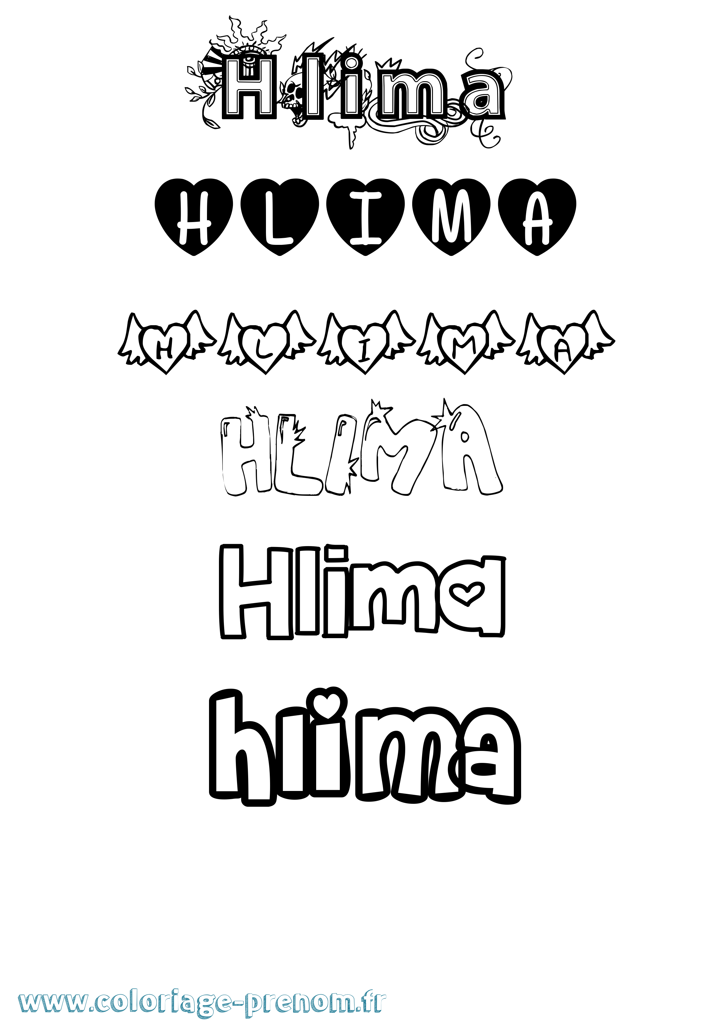 Coloriage Hlima Girly Coloriage prénom Hlima Girly