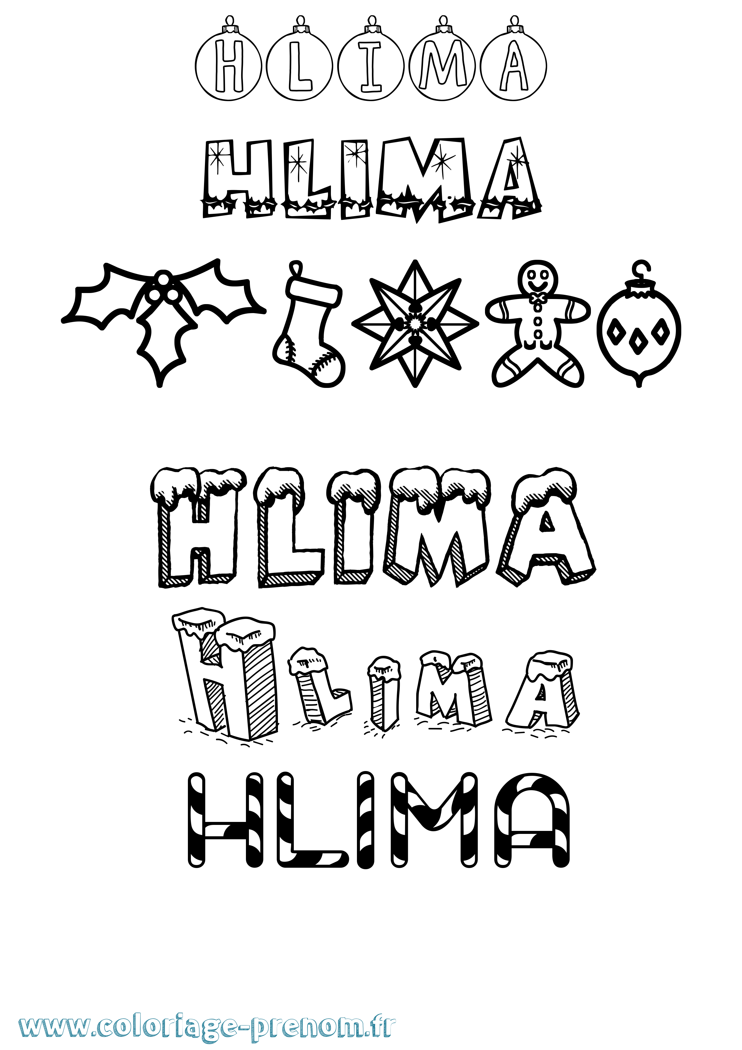 Coloriage Hlima Noël Coloriage prénom Hlima Noël