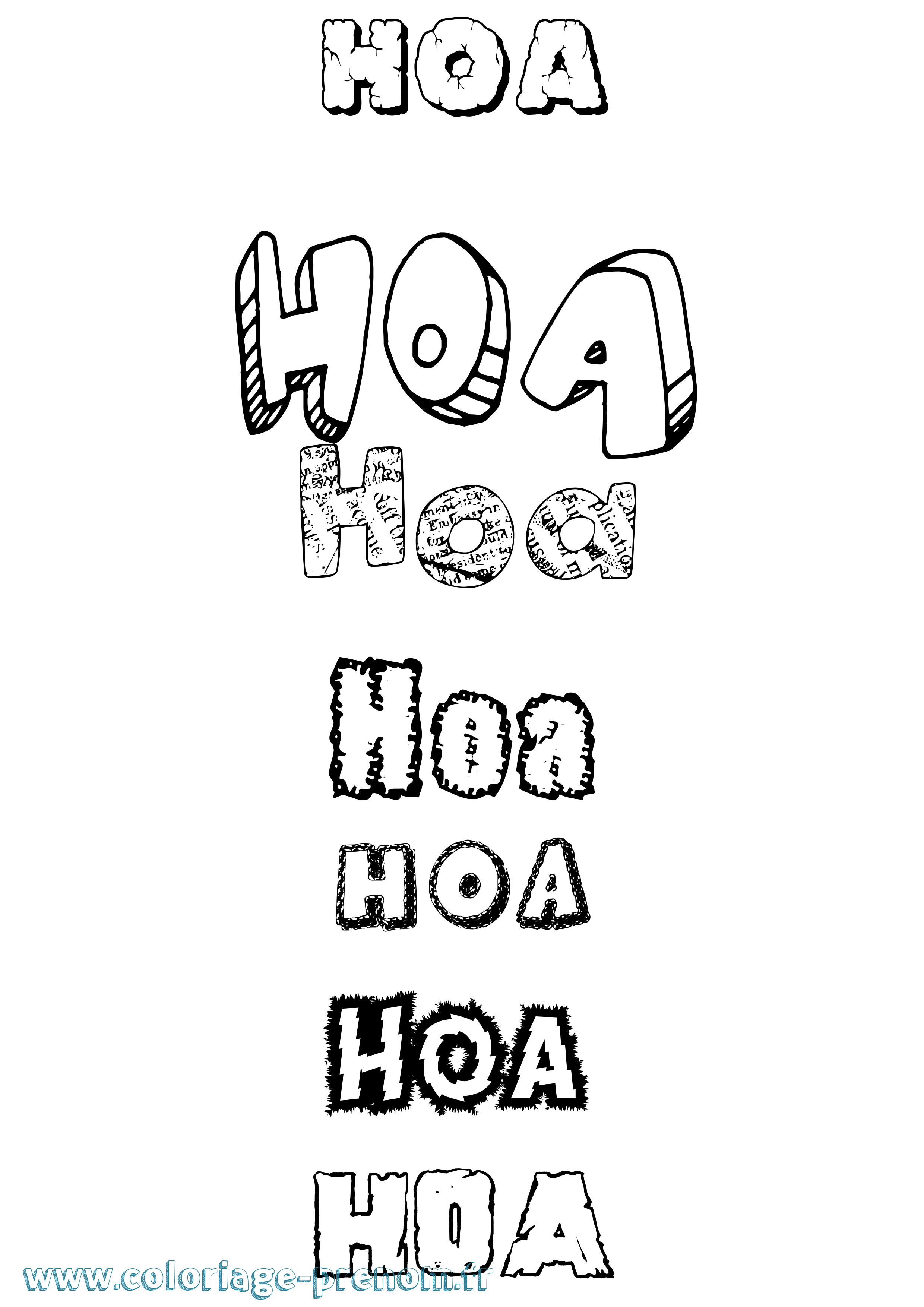 Coloriage Hoa Destructuré Coloriage prénom Hoa Destructuré