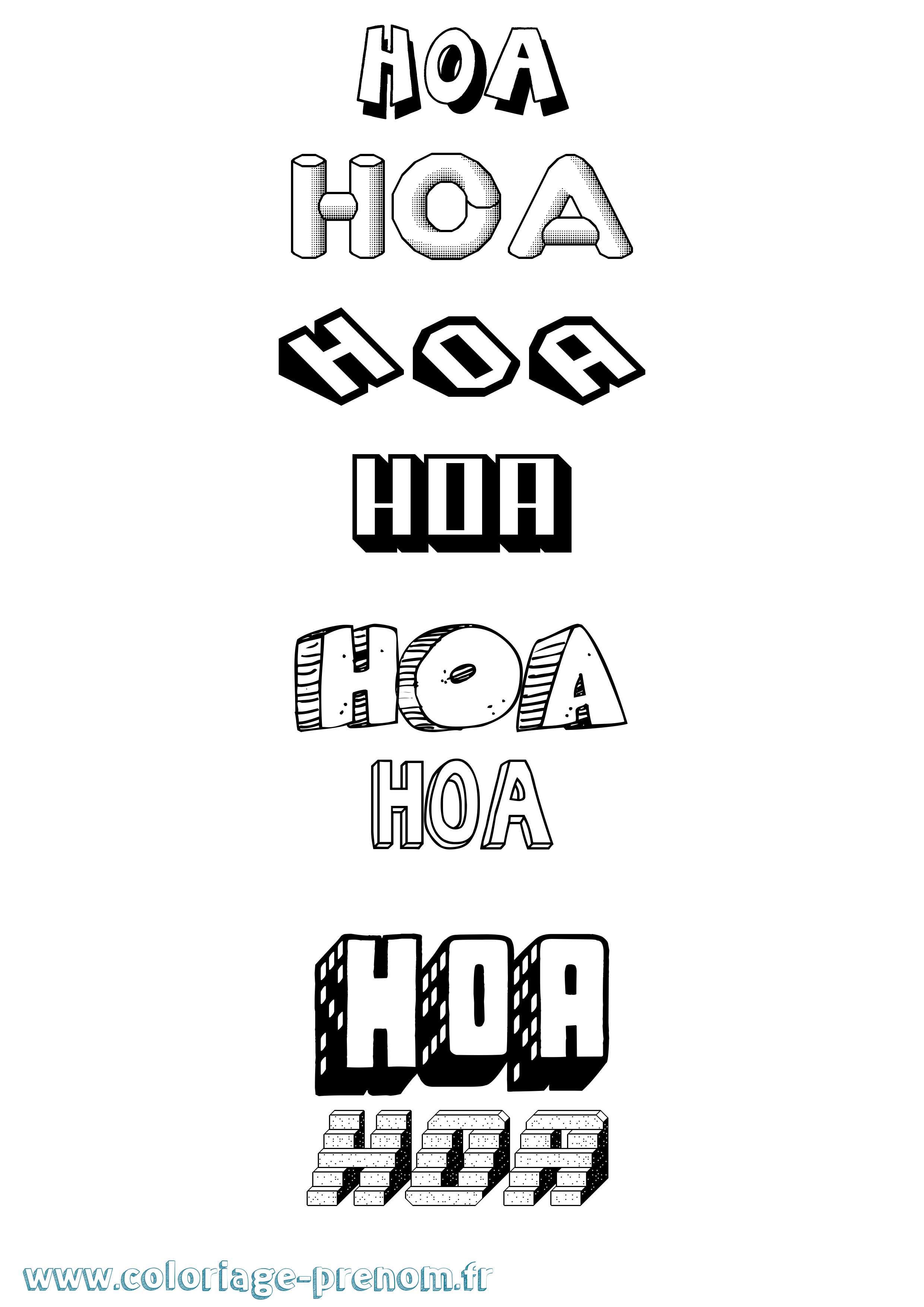 Coloriage Hoa Effet 3D Coloriage prénom Hoa Effet 3D