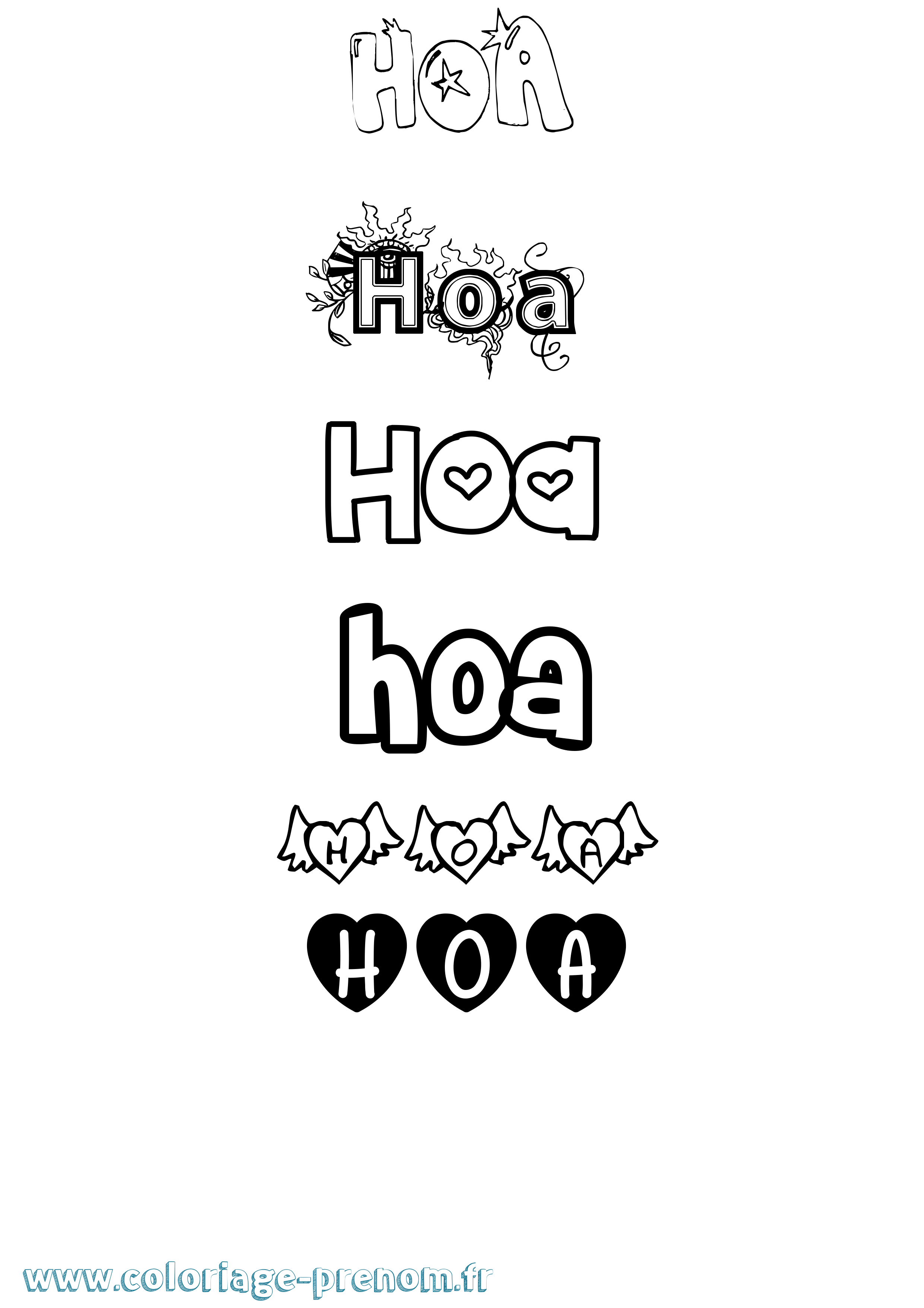 Coloriage Hoa Girly Coloriage prénom Hoa Girly