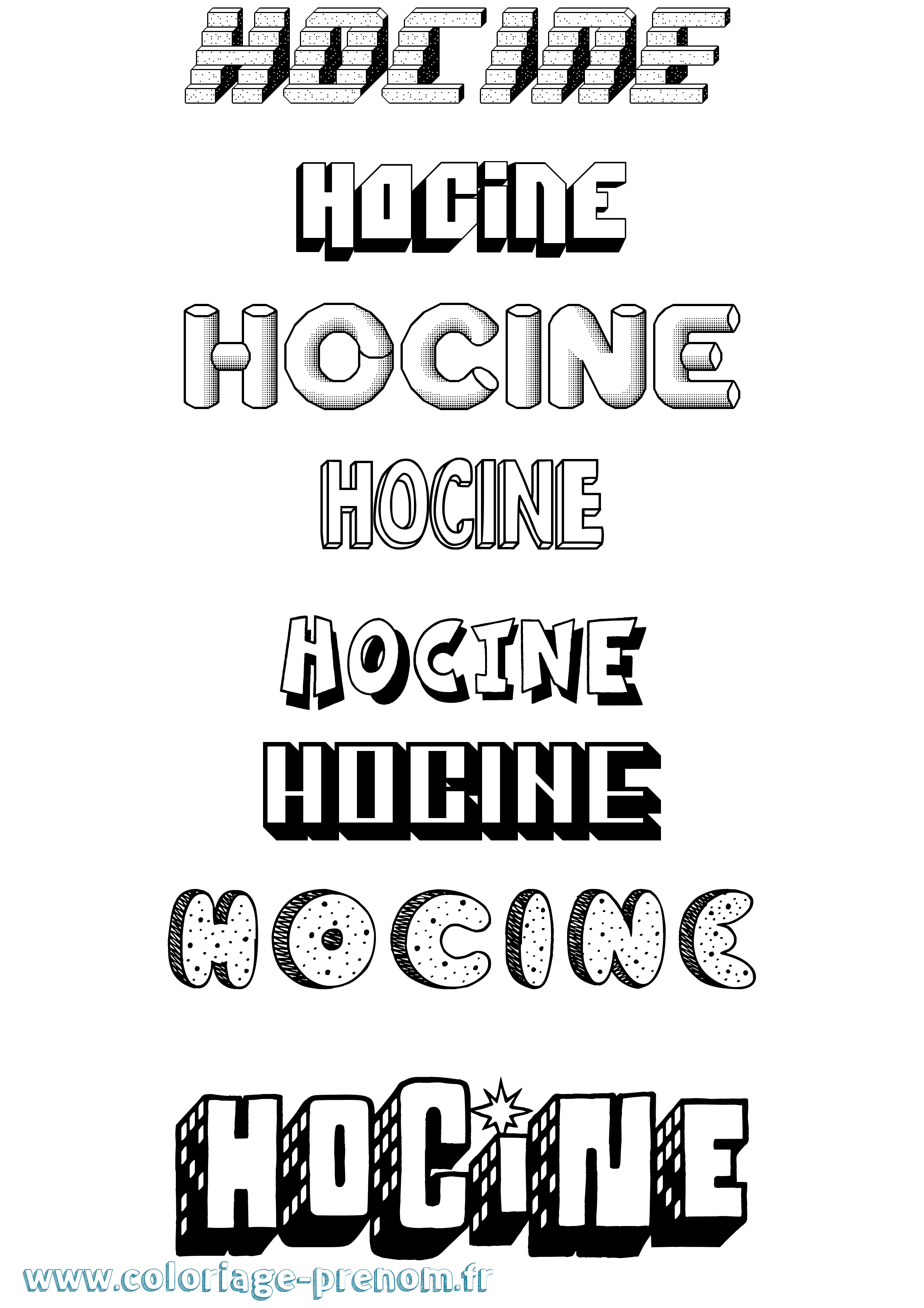 Coloriage Hocine Effet 3D Coloriage prénom Hocine Effet 3D