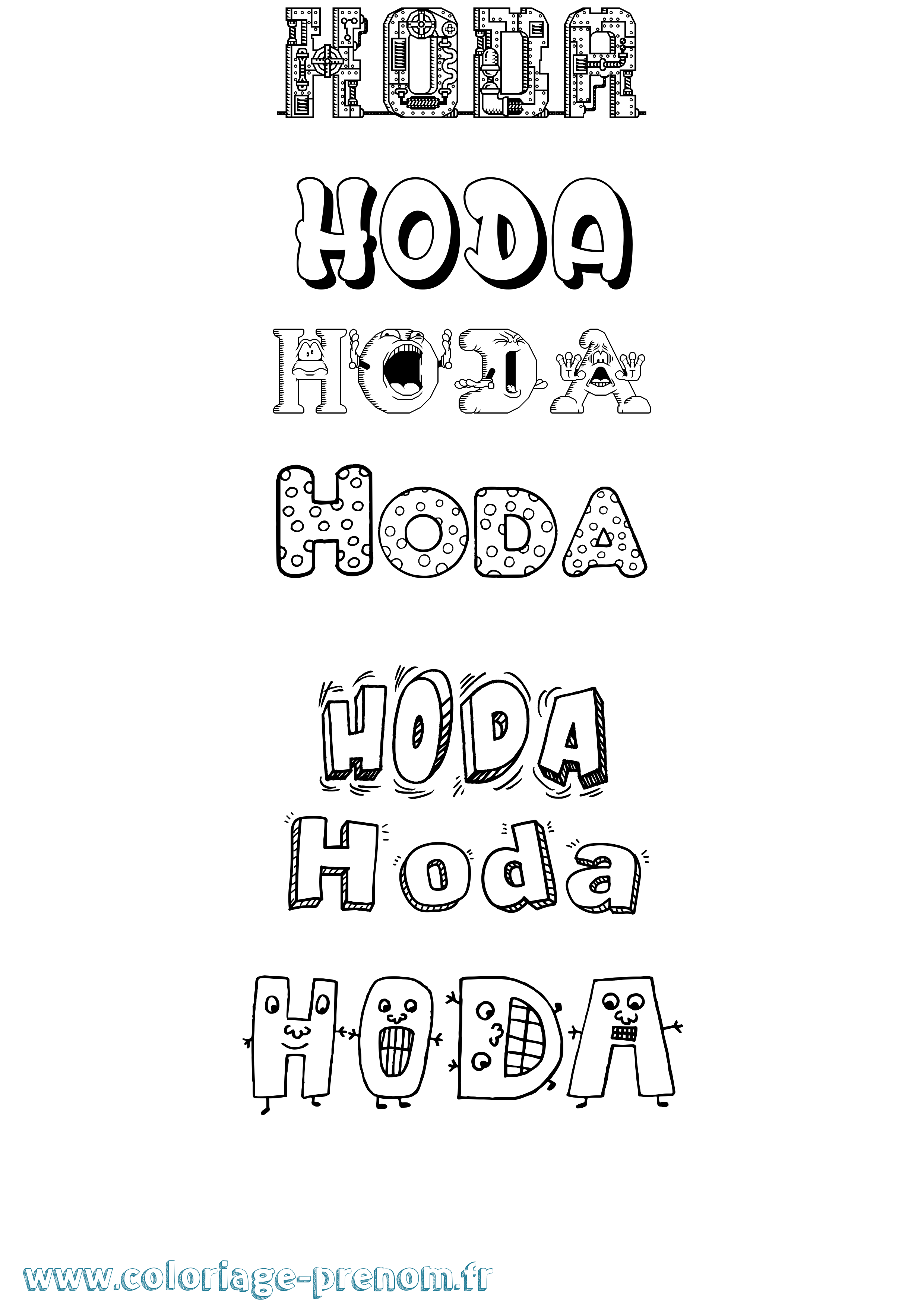Coloriage Hoda Fun Coloriage prénom Hoda Fun