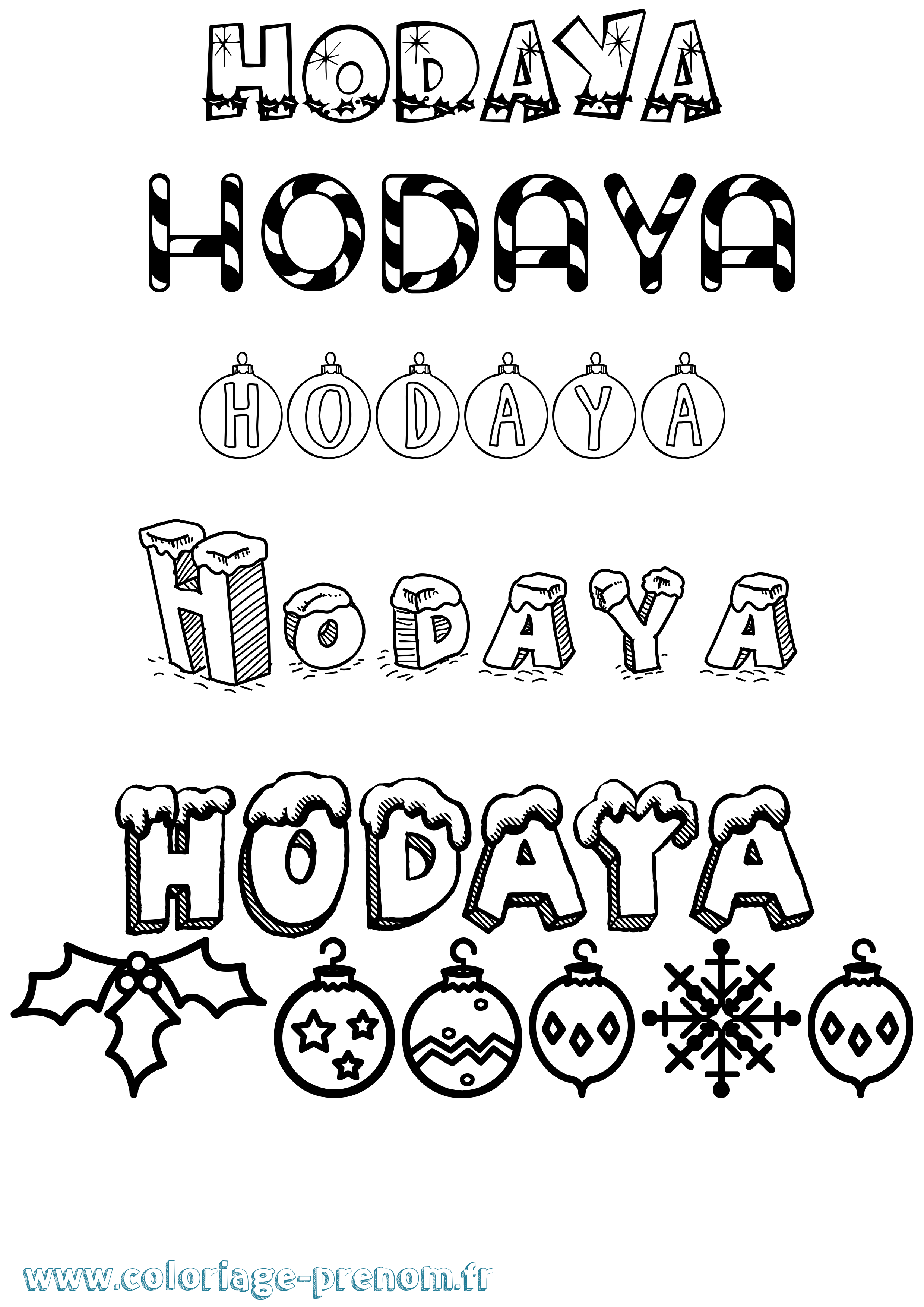 Coloriage Hodaya Noël Coloriage prénom Hodaya Noël