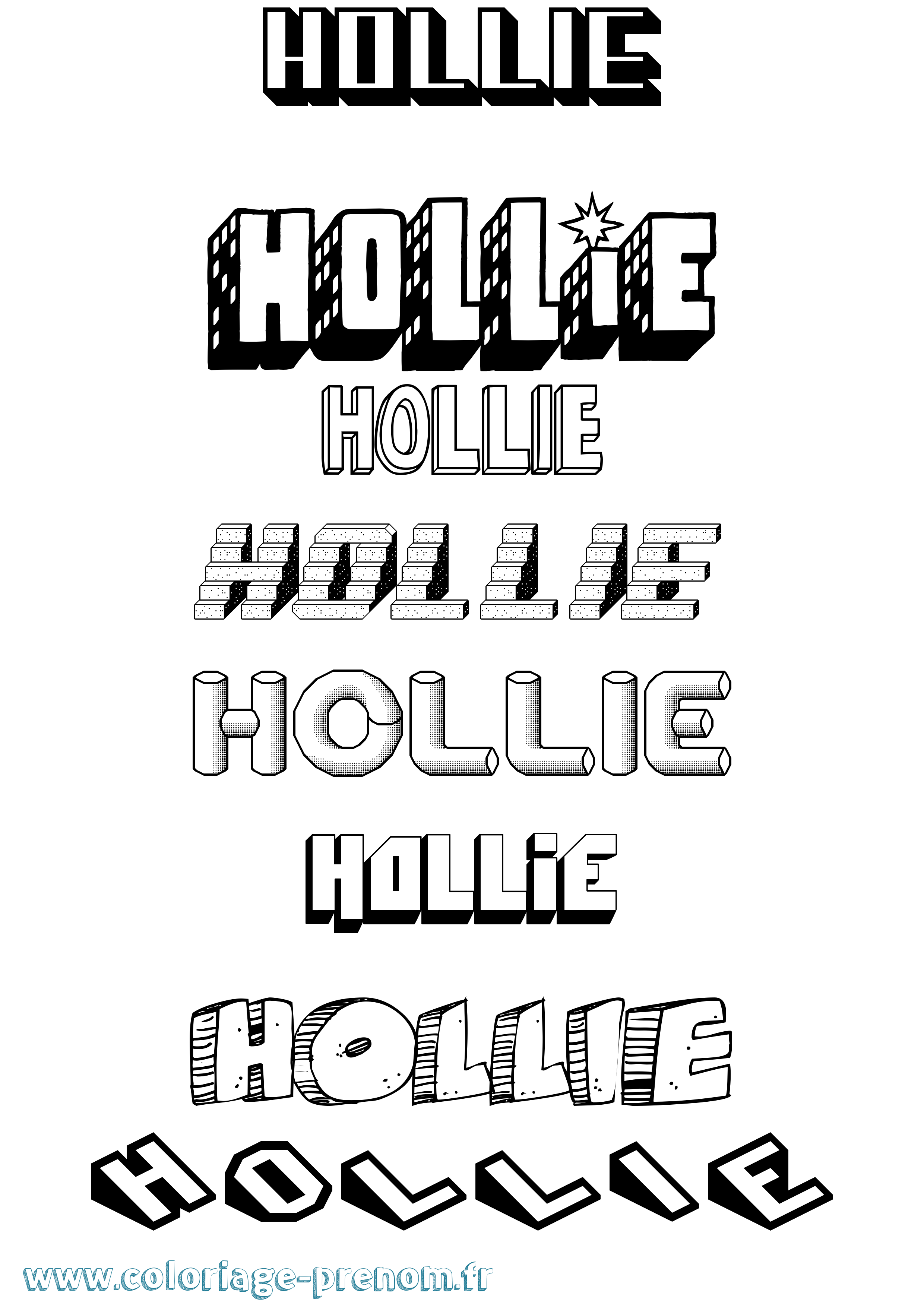Coloriage Hollie Effet 3D Coloriage prénom Hollie Effet 3D