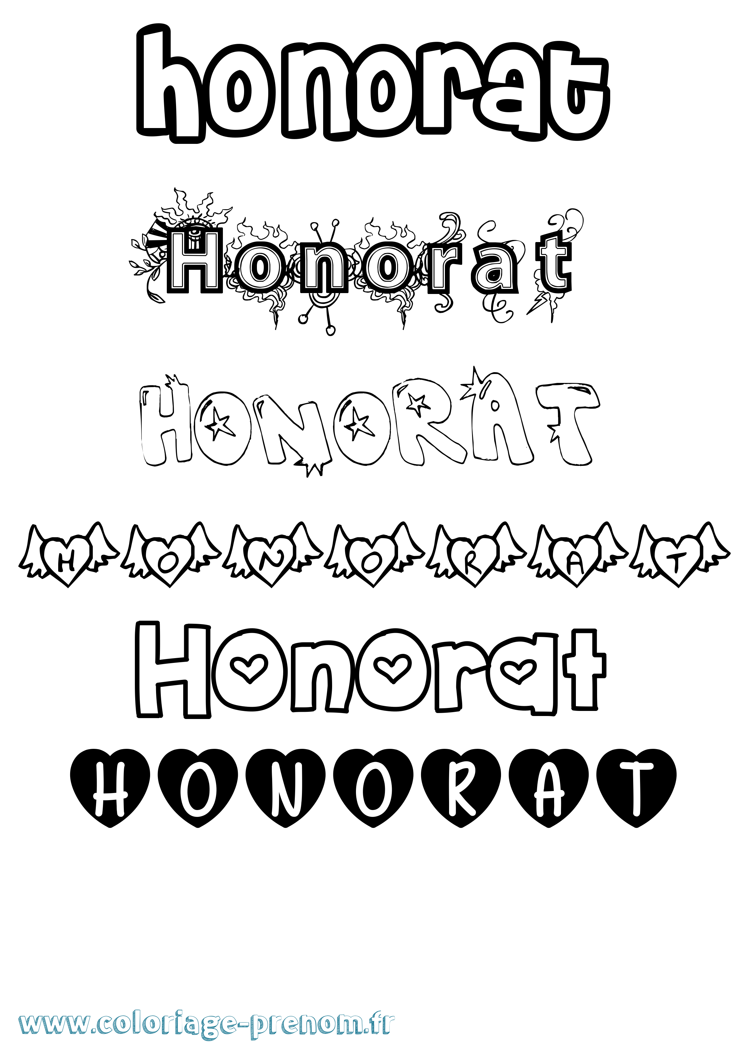 Coloriage Honorat Girly Coloriage prénom Honorat Girly