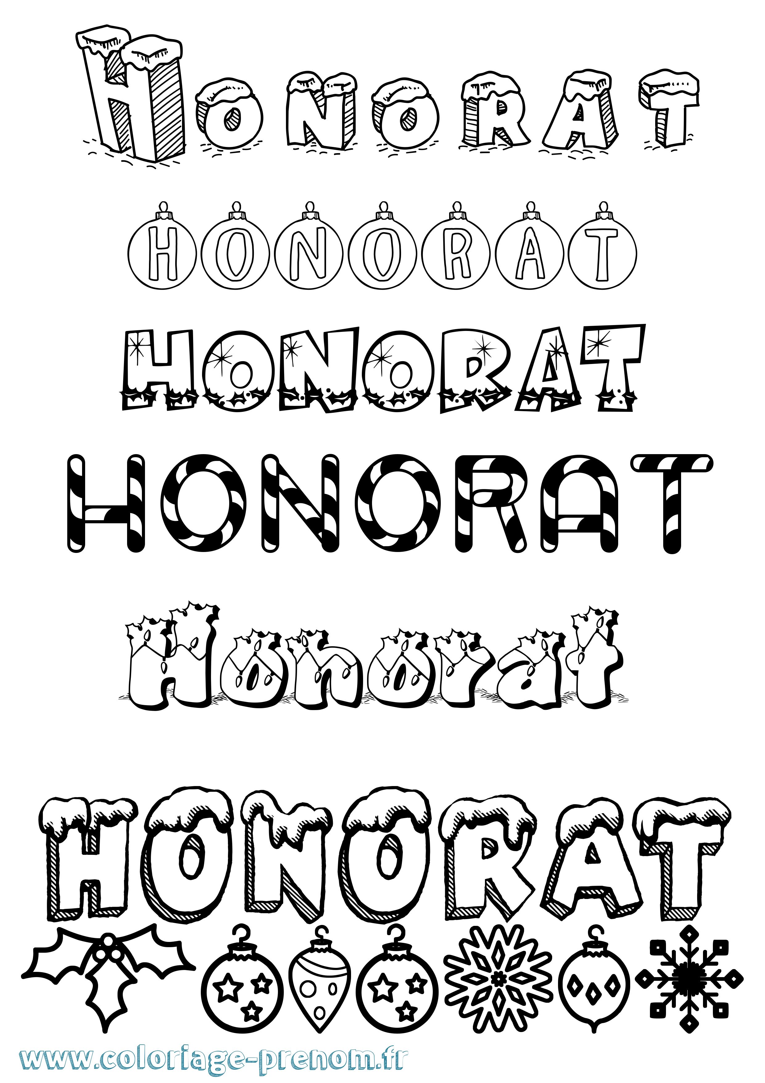 Coloriage Honorat Noël Coloriage prénom Honorat Noël