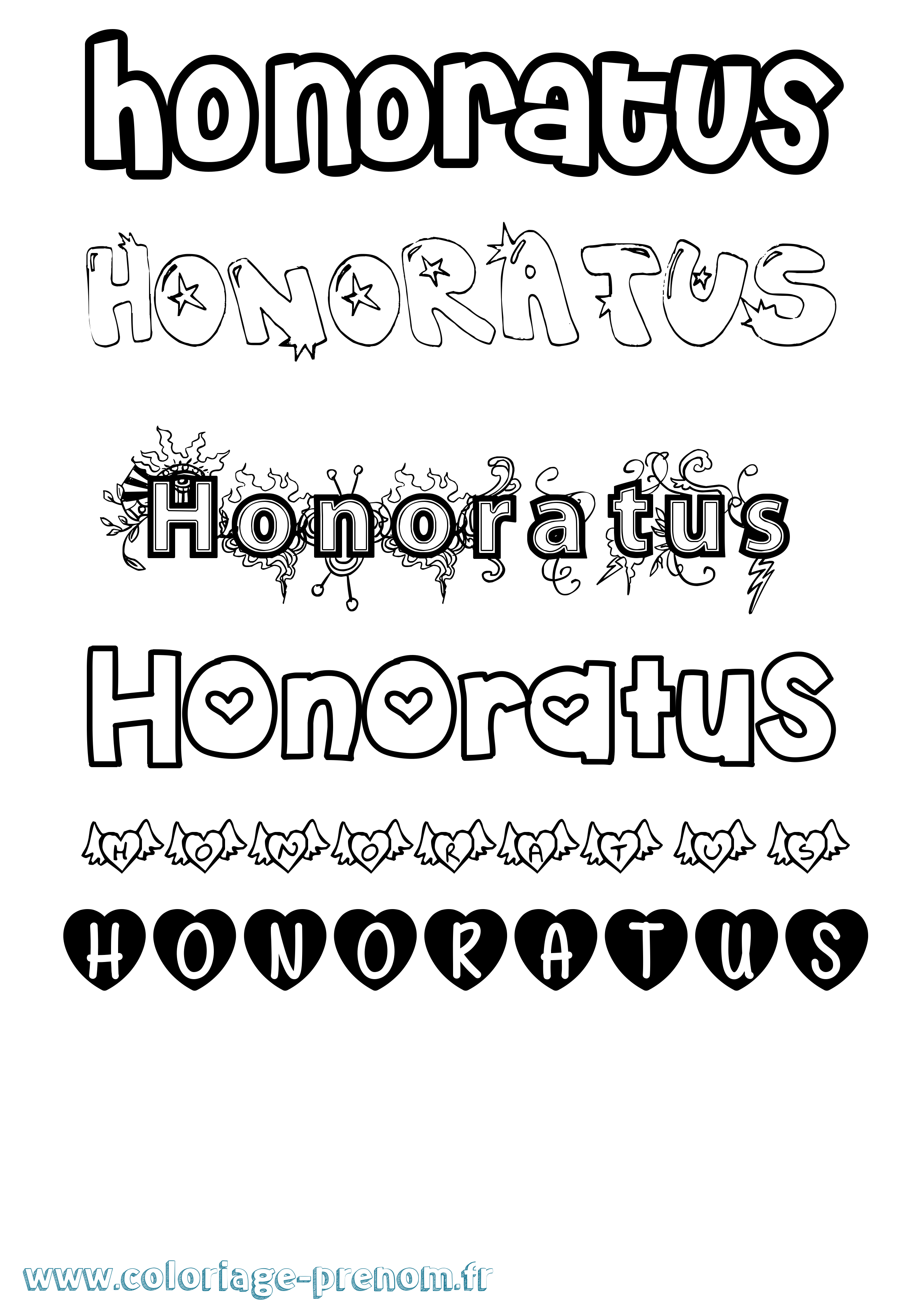 Coloriage Honoratus Girly Coloriage prénom Honoratus Girly