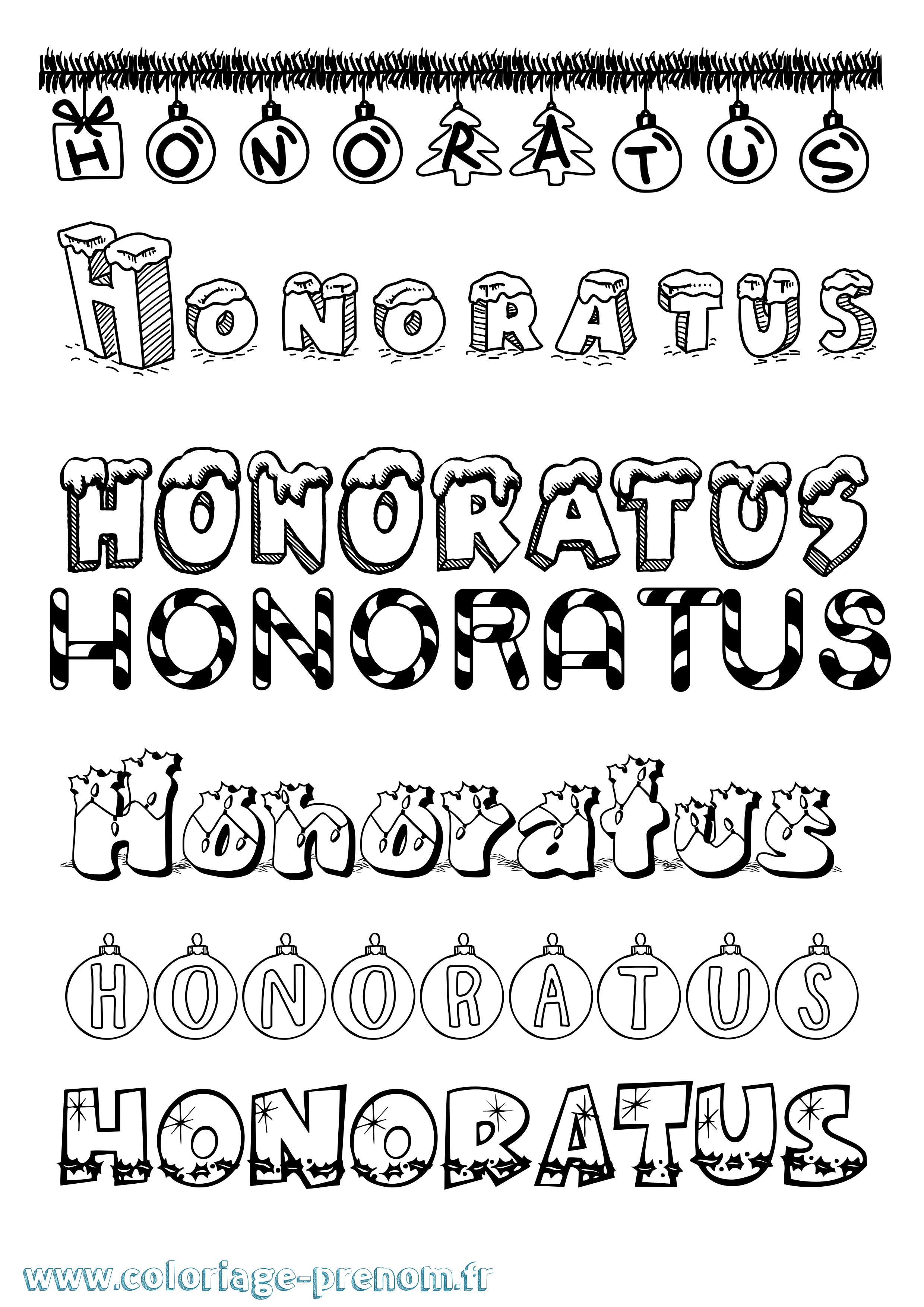 Coloriage Honoratus Noël Coloriage prénom Honoratus Noël