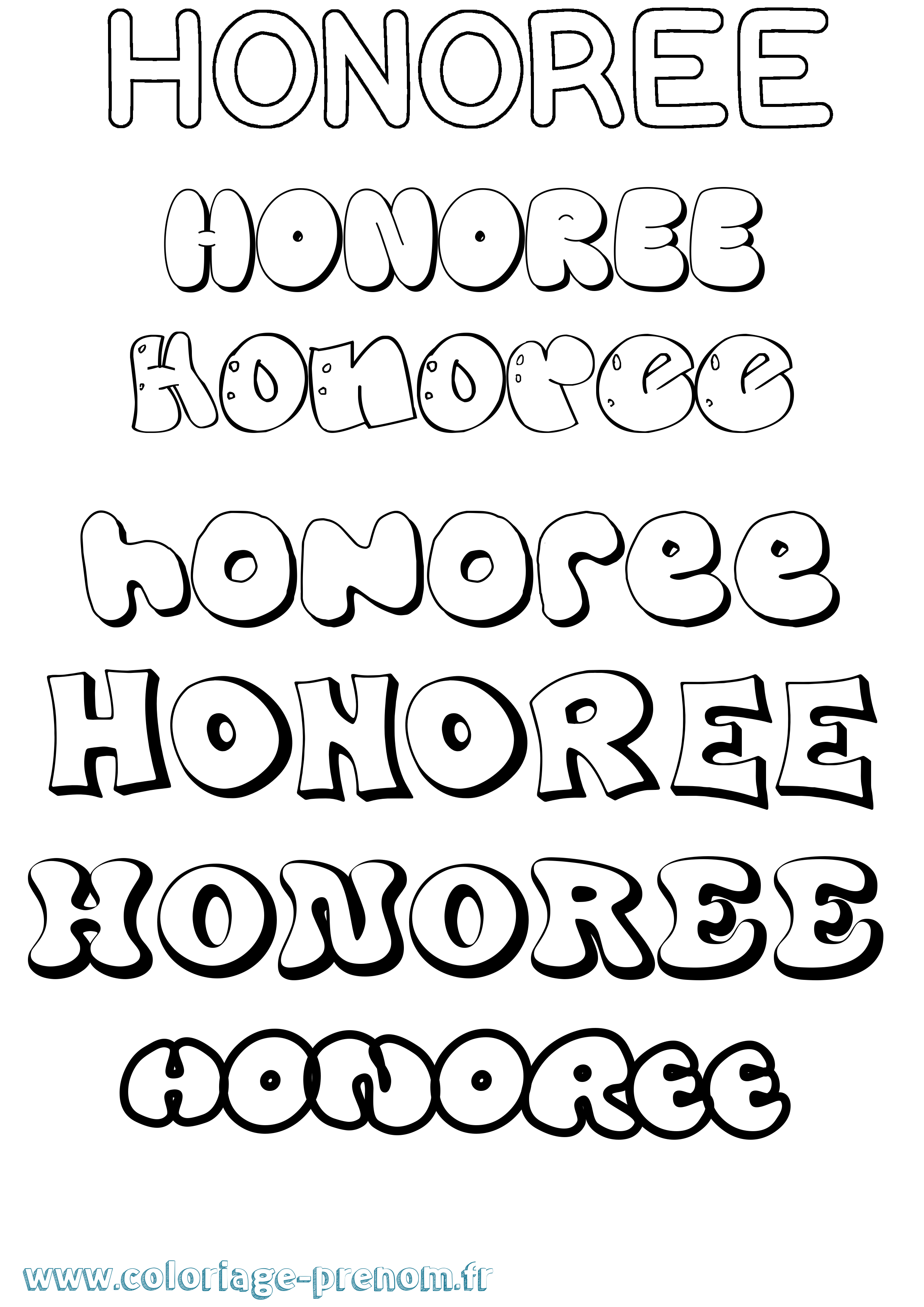 Coloriage Honoree Bubble Coloriage prénom Honoree Bubble
