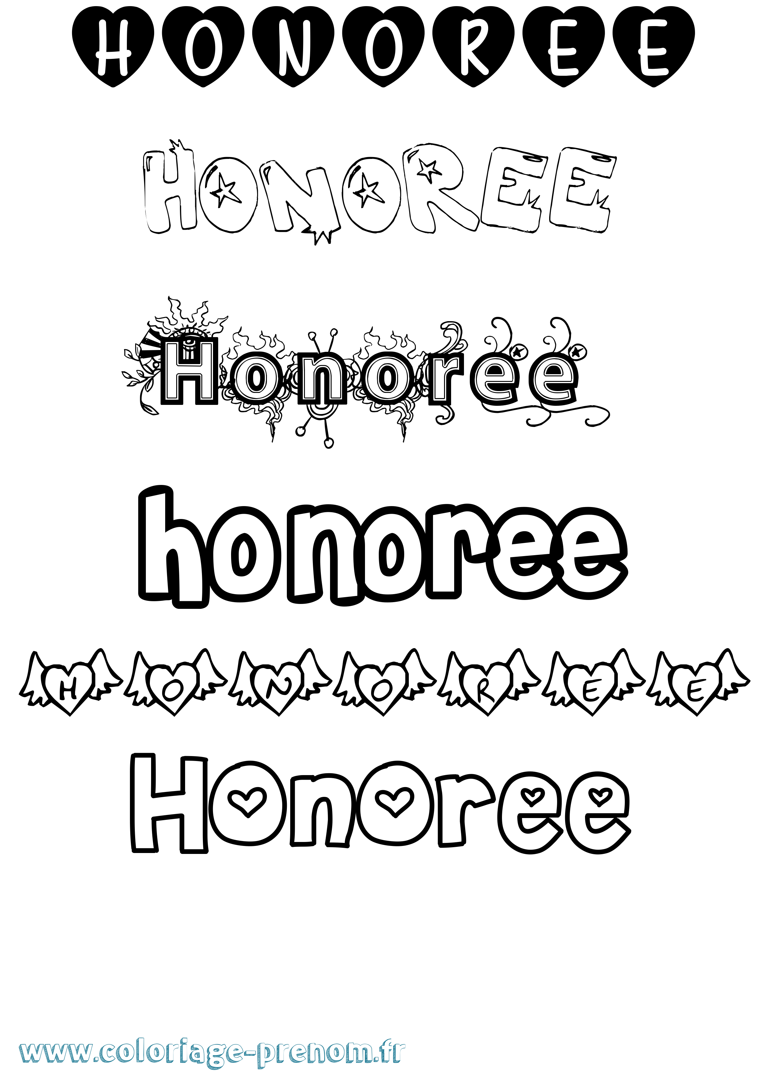 Coloriage Honoree Girly Coloriage prénom Honoree Girly