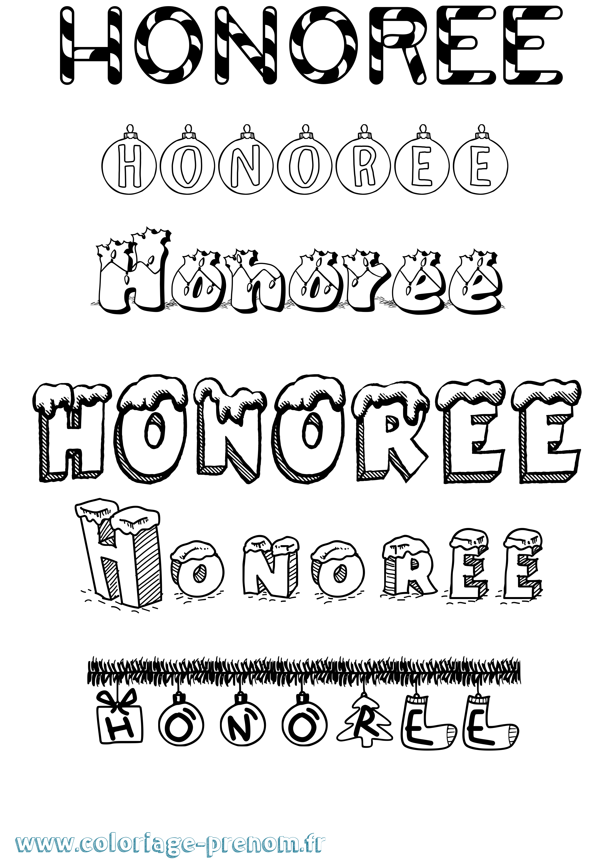Coloriage Honoree Noël Coloriage prénom Honoree Noël