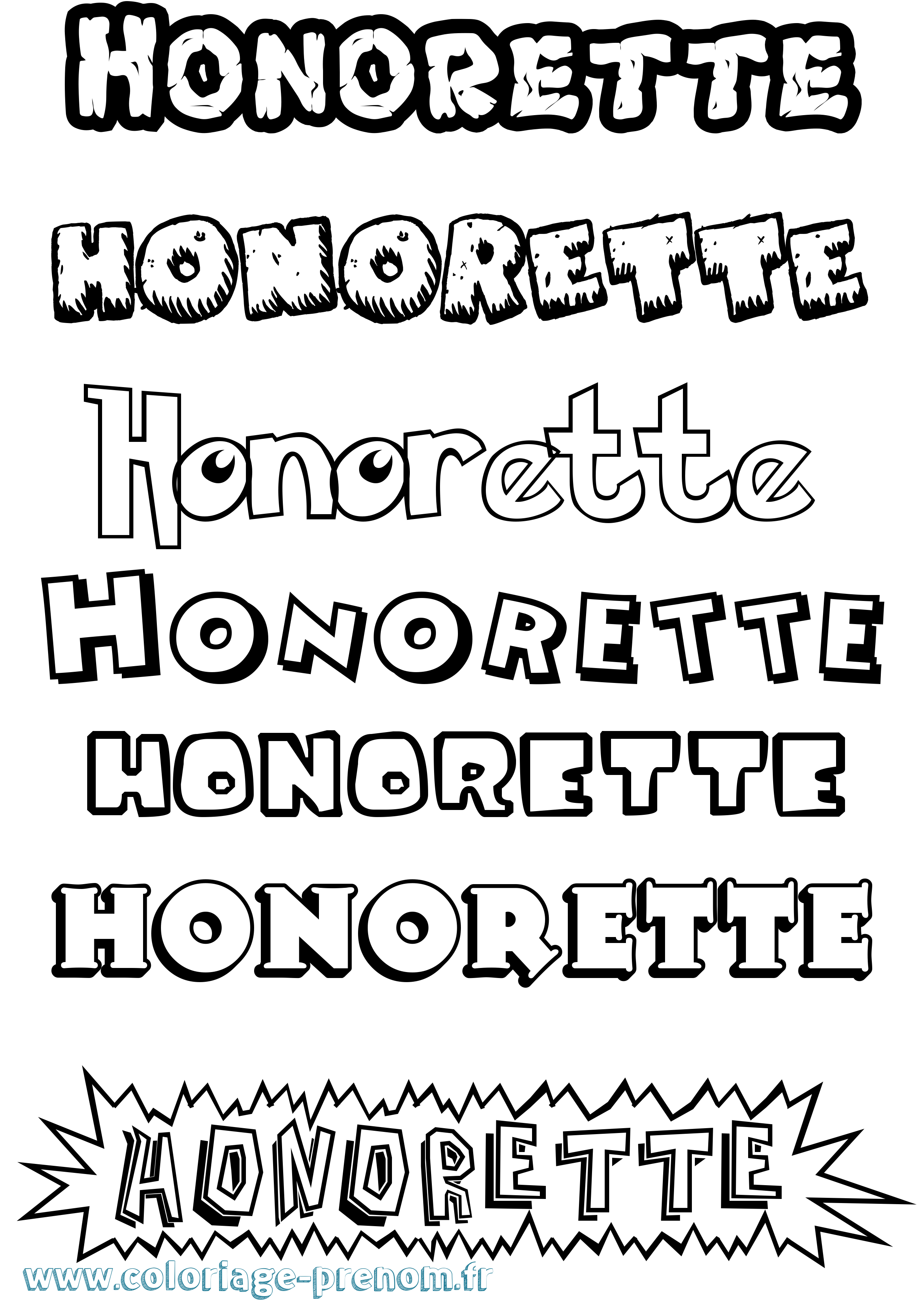 Coloriage Honorette Dessin Animé Coloriage prénom Honorette Dessin Animé