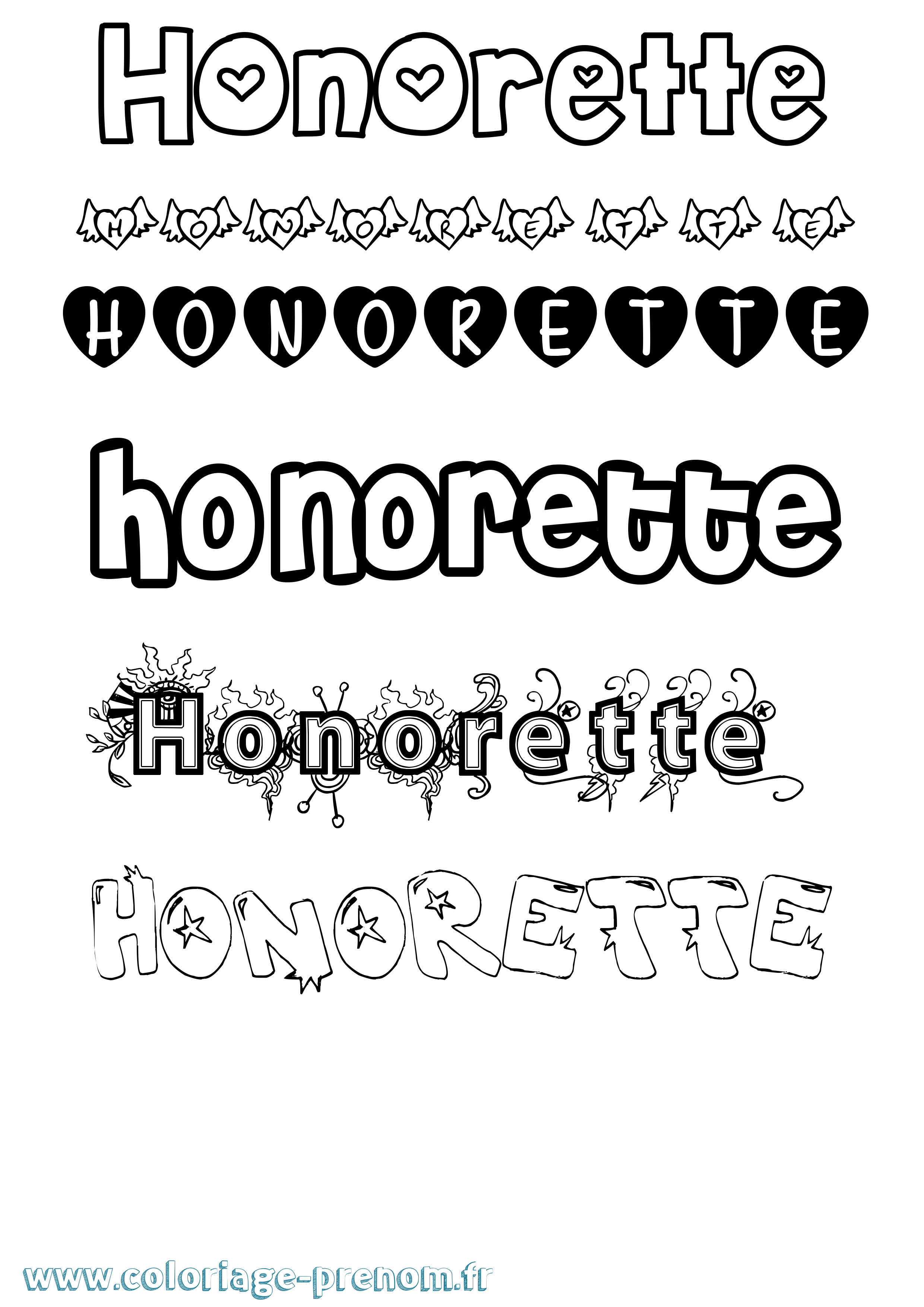 Coloriage Honorette Girly Coloriage prénom Honorette Girly