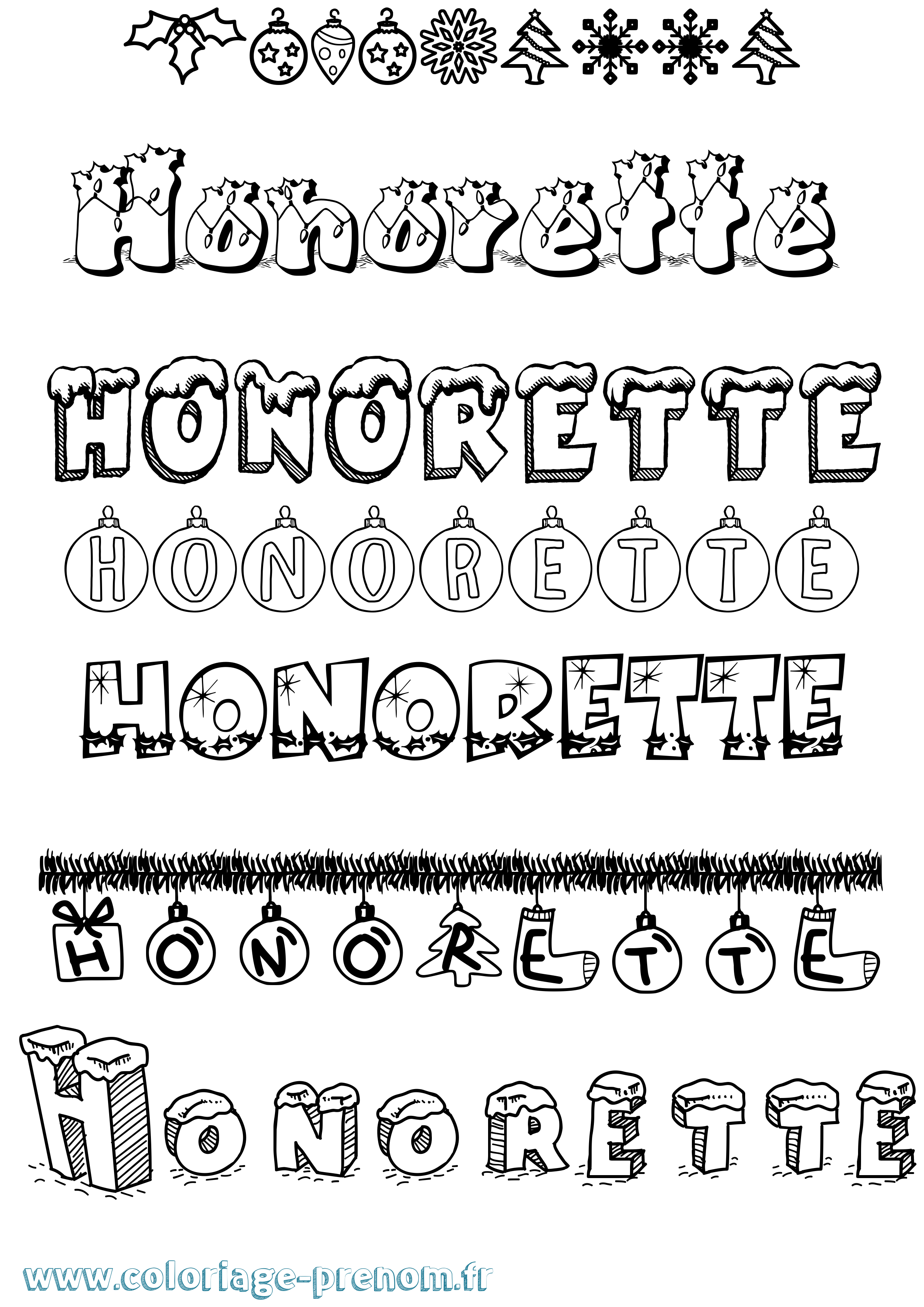 Coloriage Honorette Noël Coloriage prénom Honorette Noël