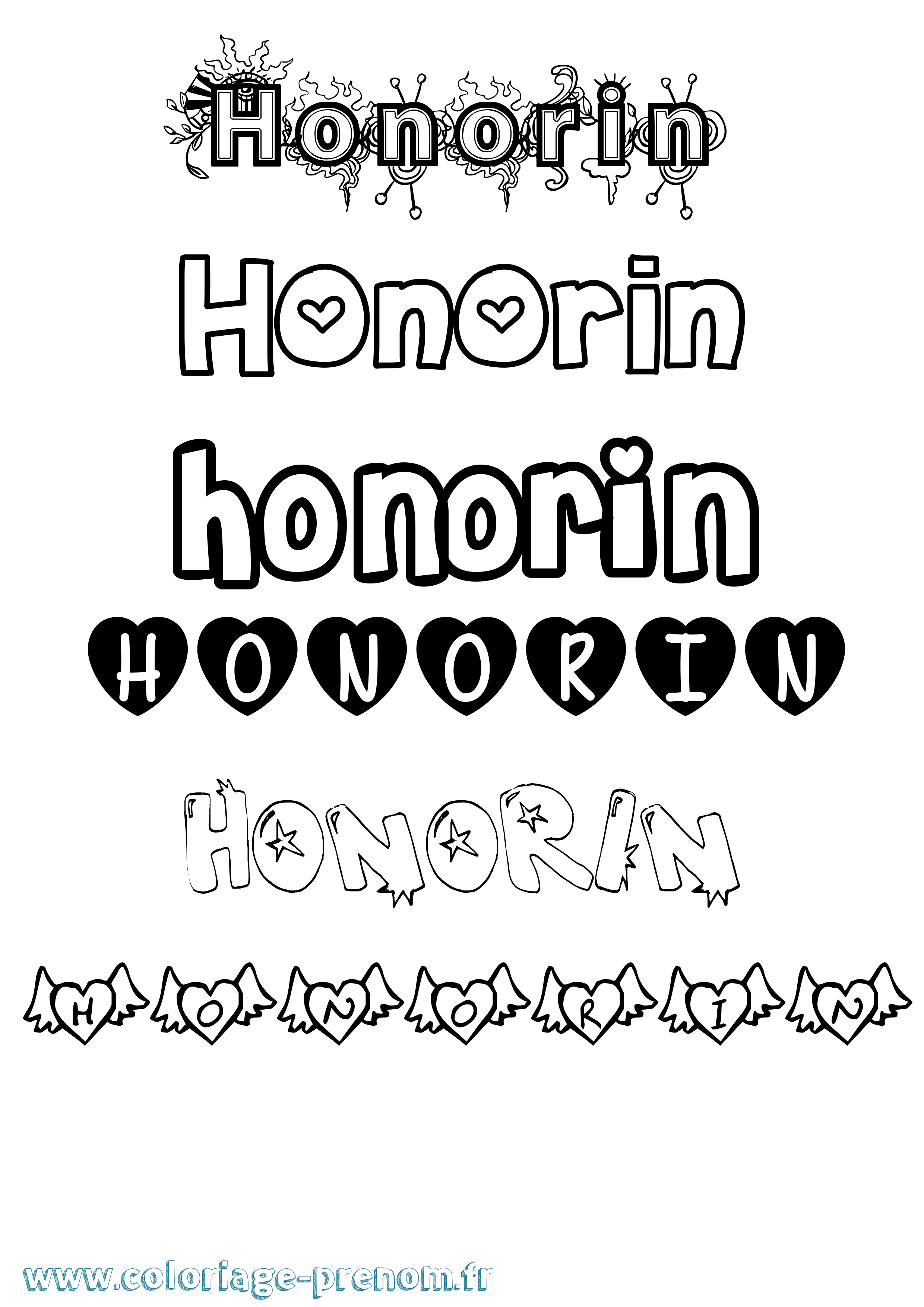 Coloriage Honorin Girly Coloriage prénom Honorin Girly