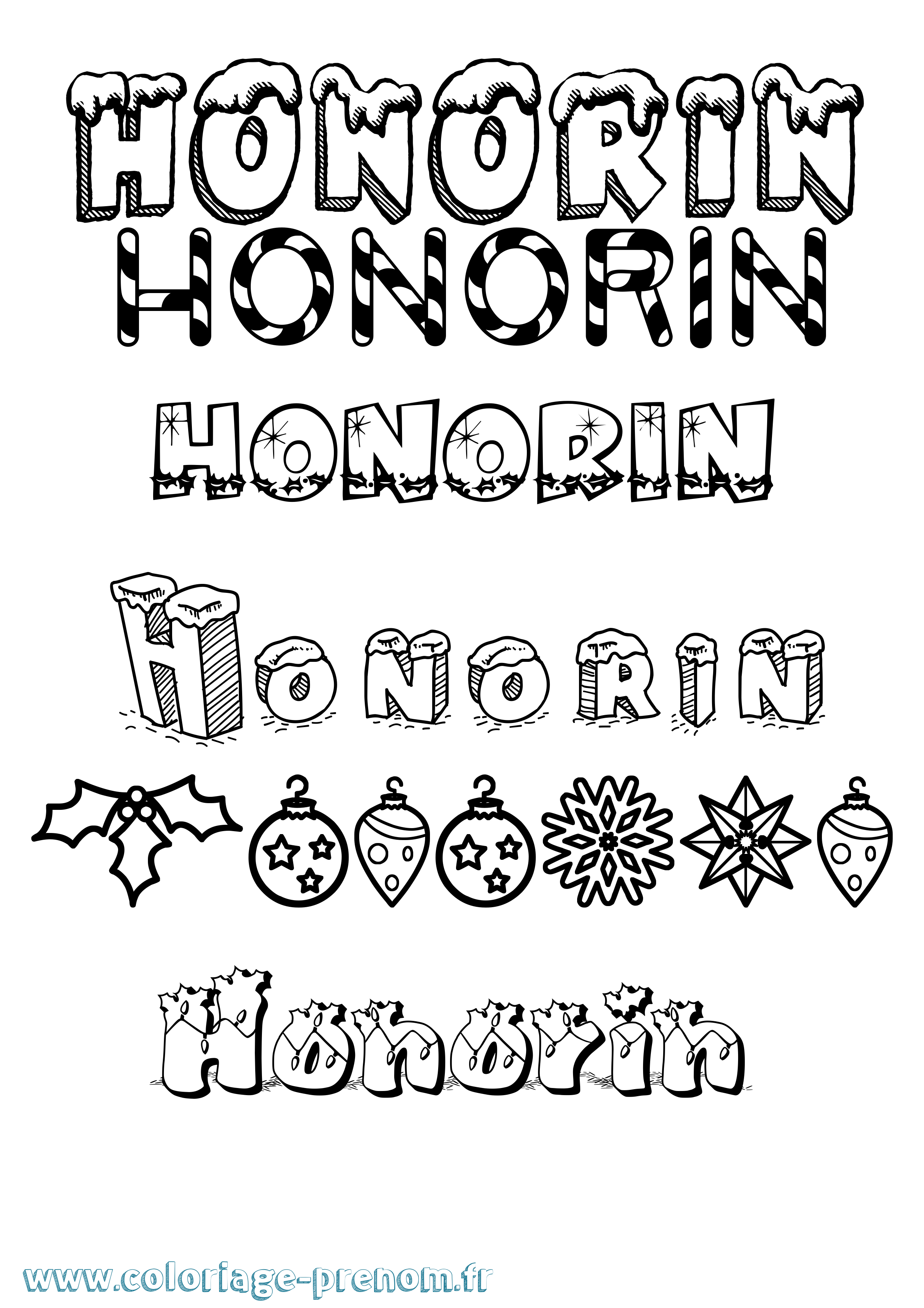 Coloriage Honorin Noël Coloriage prénom Honorin Noël